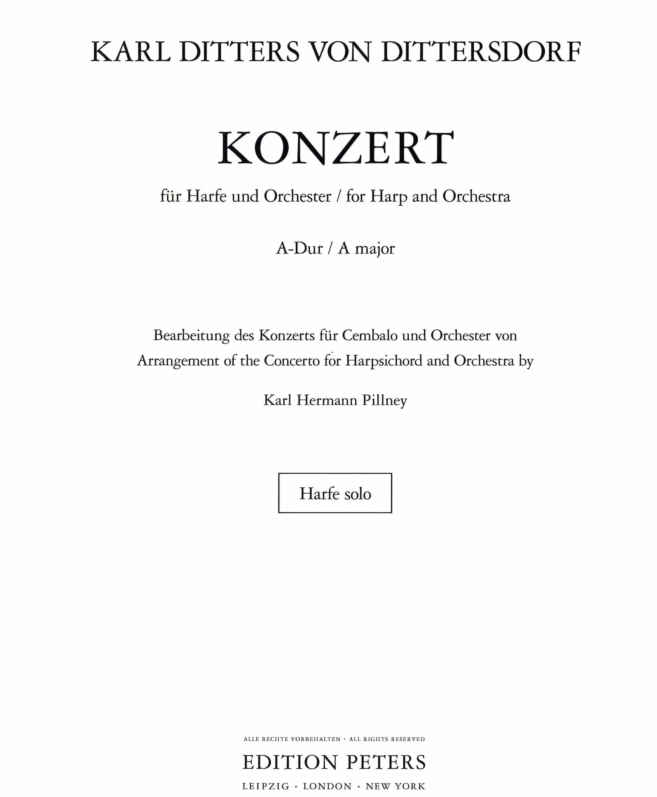 Dittersdorf Concerto for Harp and Orchestra (solo harp part only)
