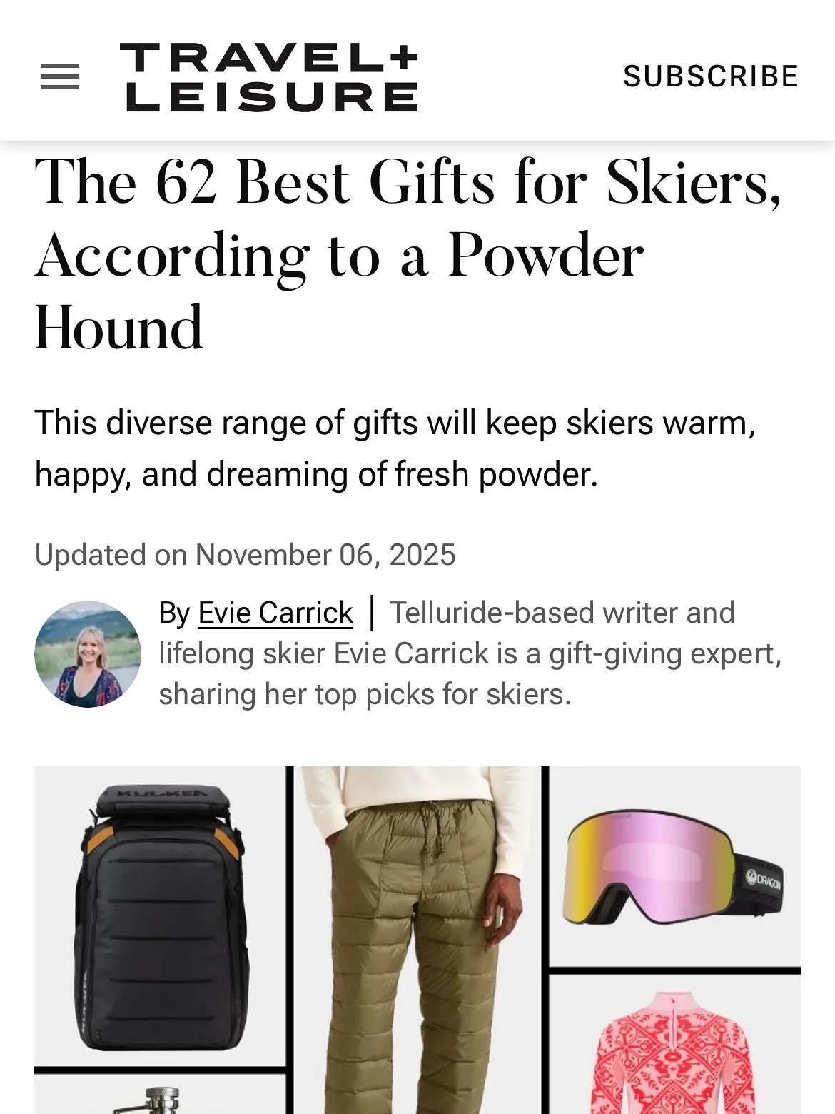 Searching for the perfect gift for the skier in your life?⛷️ Look no further as @eviecarrick has it covered in this @travelandleisure article highlighting all the perfect gifts for skiers including @kulkea&rsquo;s K&auml;yd&auml; travel backpack. Big
