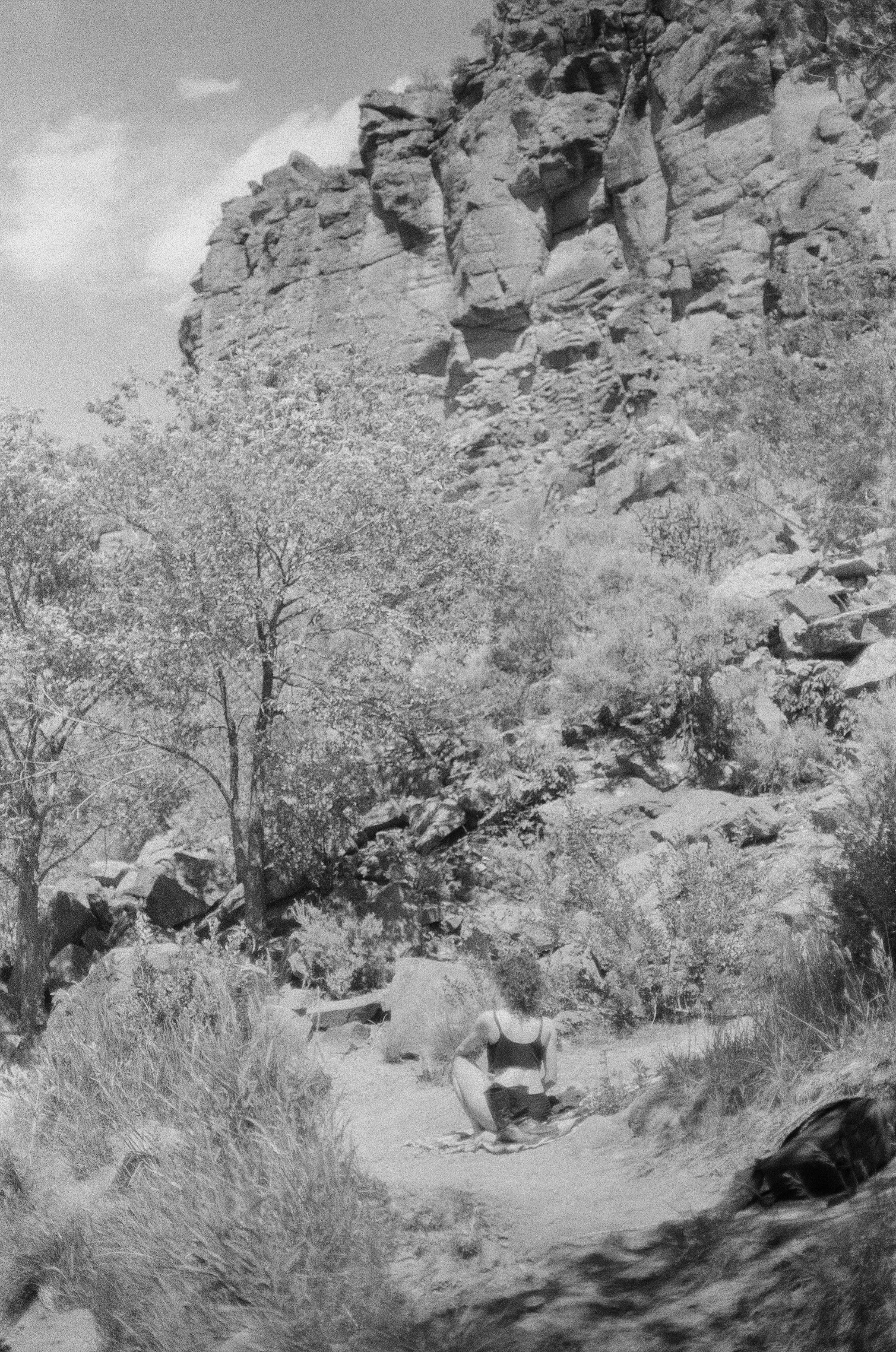 photo by sofia jensen. june 2025. me fading into the taos landscape by the rio grande