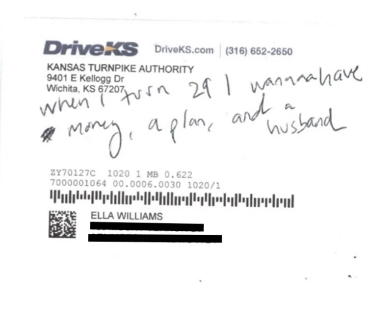 when i turn 29, pen on overdue toll bill from kansas turnpike authority. 2025