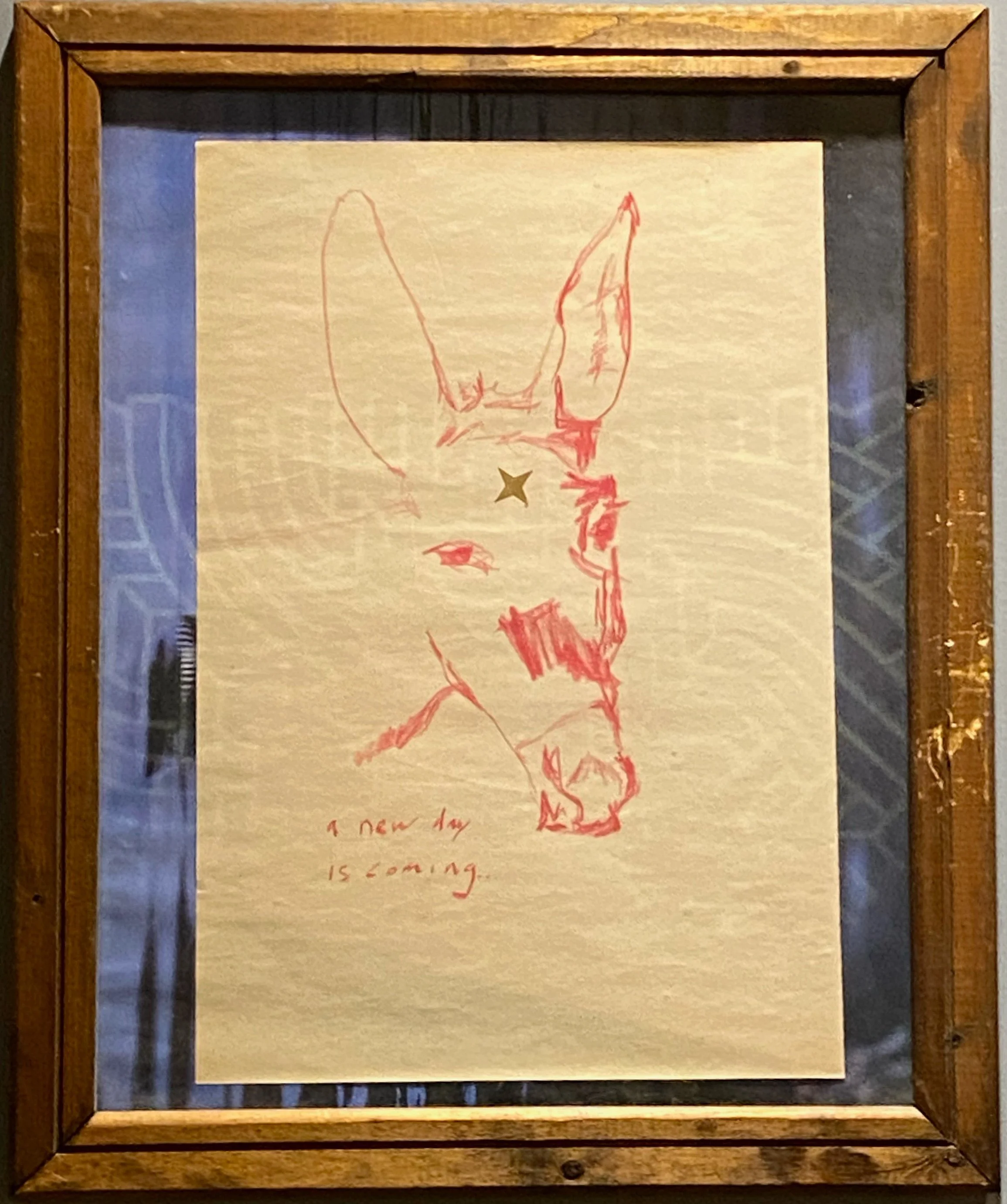 mule #1 (a new day is coming). crayon on newsprint. 2025.