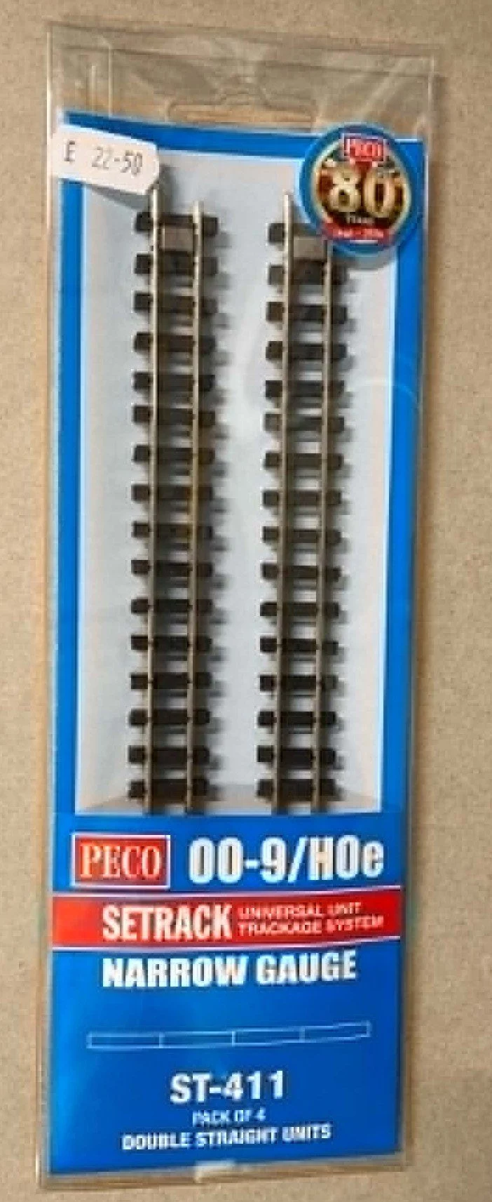Peco ST-411 OO9 Pack of 4 double straights