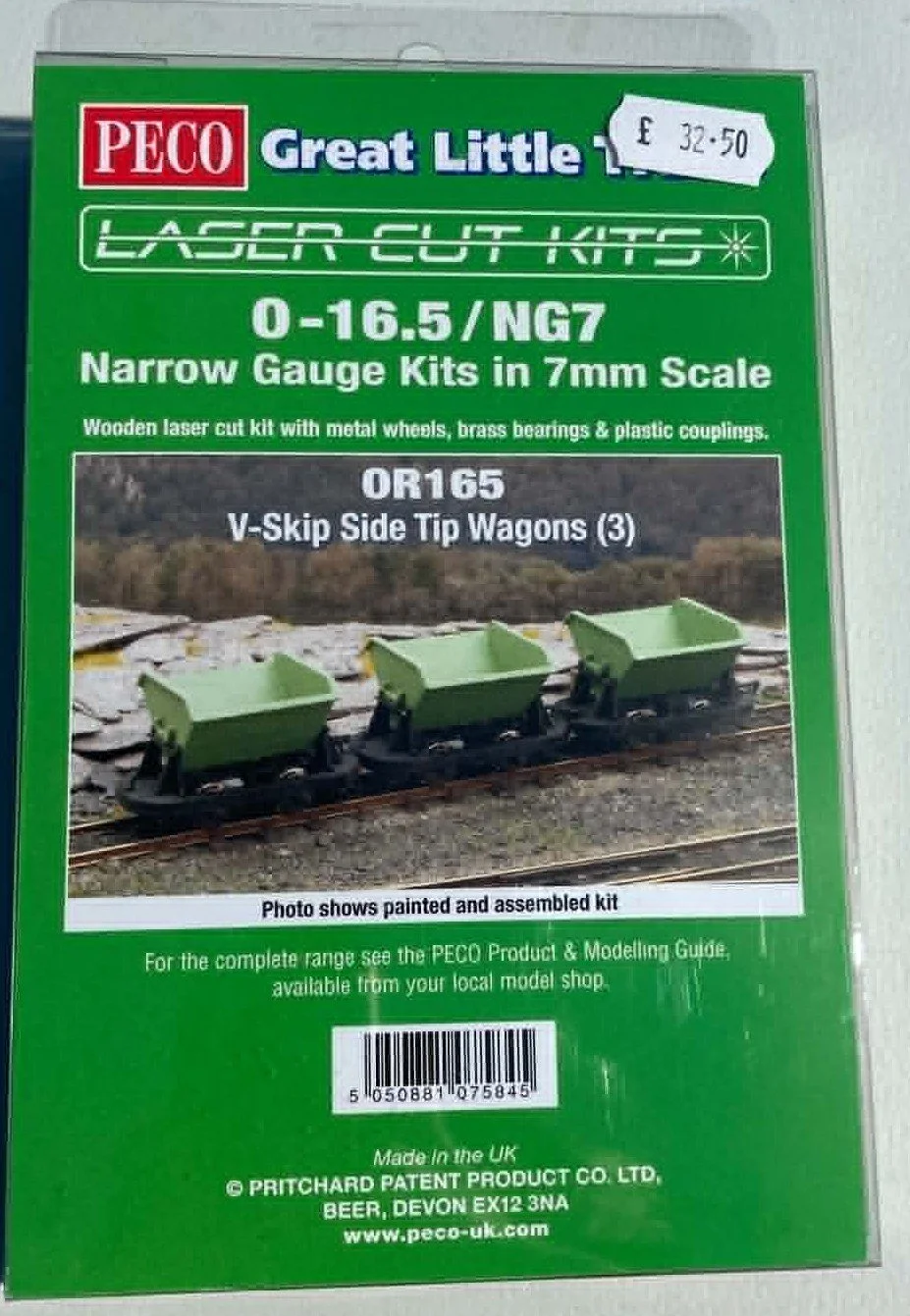 Peco OR165 Laser Cut Kit for three V-skip Side Tip wagons in O-16.5/NG7 scale