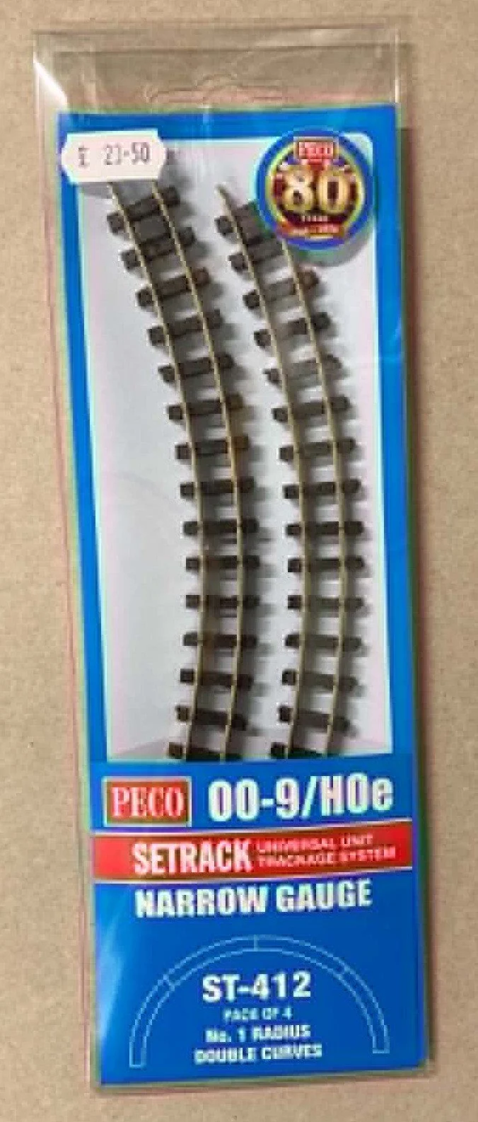 Peco ST412 narrow gauge pack of 4 double curves - first radius.