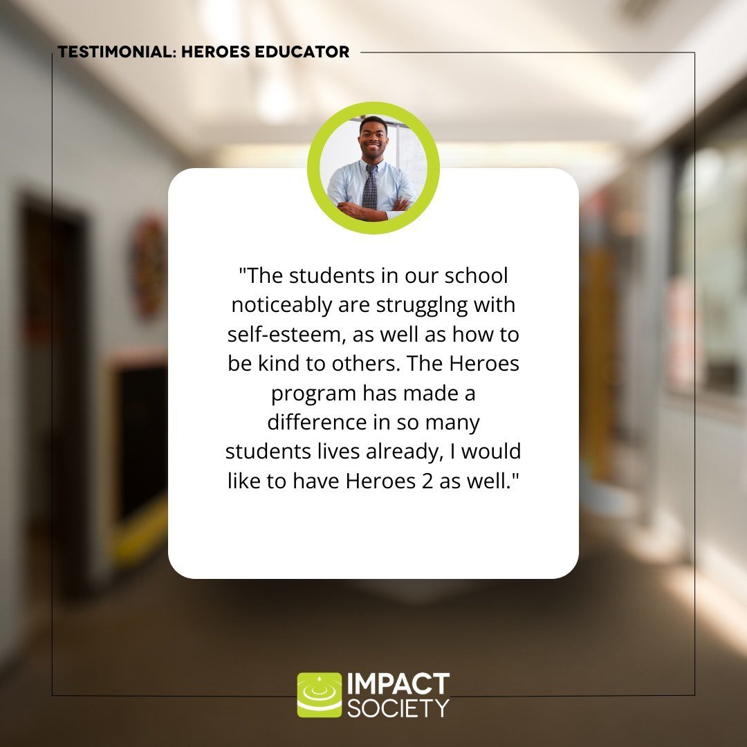 We are so appreciative for the feedback from our Heroes Educators!⁠
⁠
Our programs are making a REAL impact in communities nationwide. Let us know if you have any testimonies, stories, or comments to share about your experience with Impact Society an