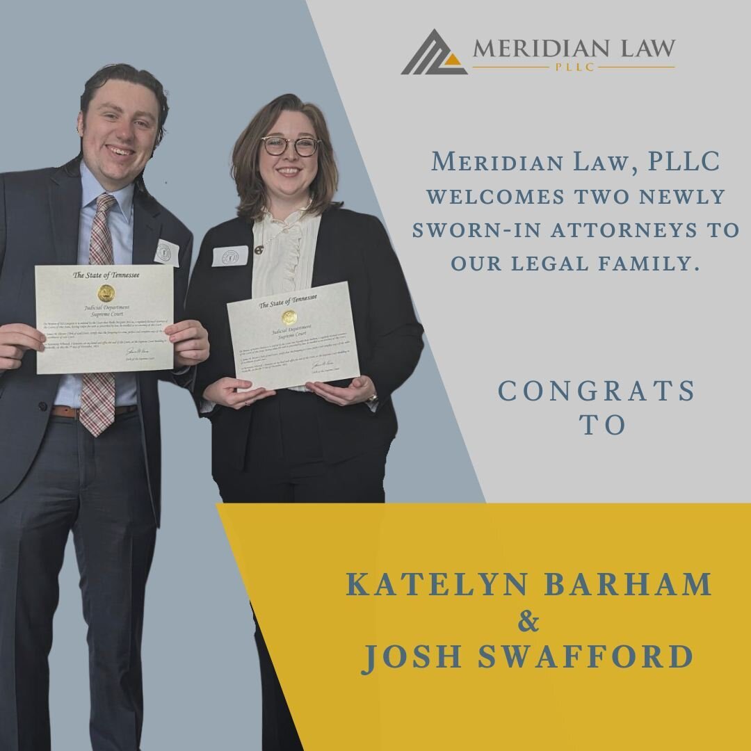 We are proud to witness Katelyn Barham and Josh Swafford officially join the legal field. Congratulations on this milestone - we wish you all the best as you embark on your law journey at Meridian Law. #tennesseeattorneys #meridianlaw #theoriginalmer