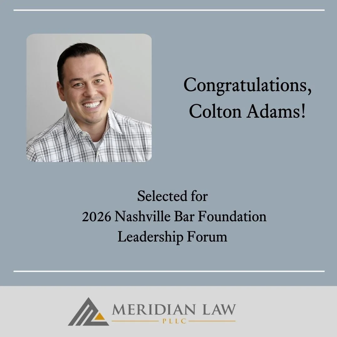 Meridian Law is pleased to announce that Colton Adams has been selected as a part of the  Nashville Bar Foundation Leadership Forum, class of 2026 - a local leadership program designed to bring together emerging leaders who participate in monthly wor