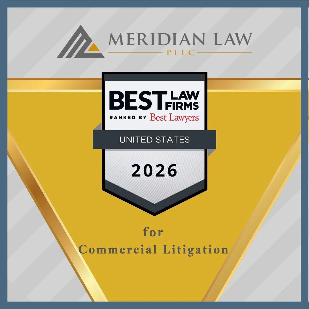 Meridian Law, PLLC, is honored to announce that we have been recognized again for Commercial Litigation in the 16th edition of Best Law Firms&reg; rankings, regional, Tier-2. The rankings are meticulously compiled based on a rigorous evaluation proce