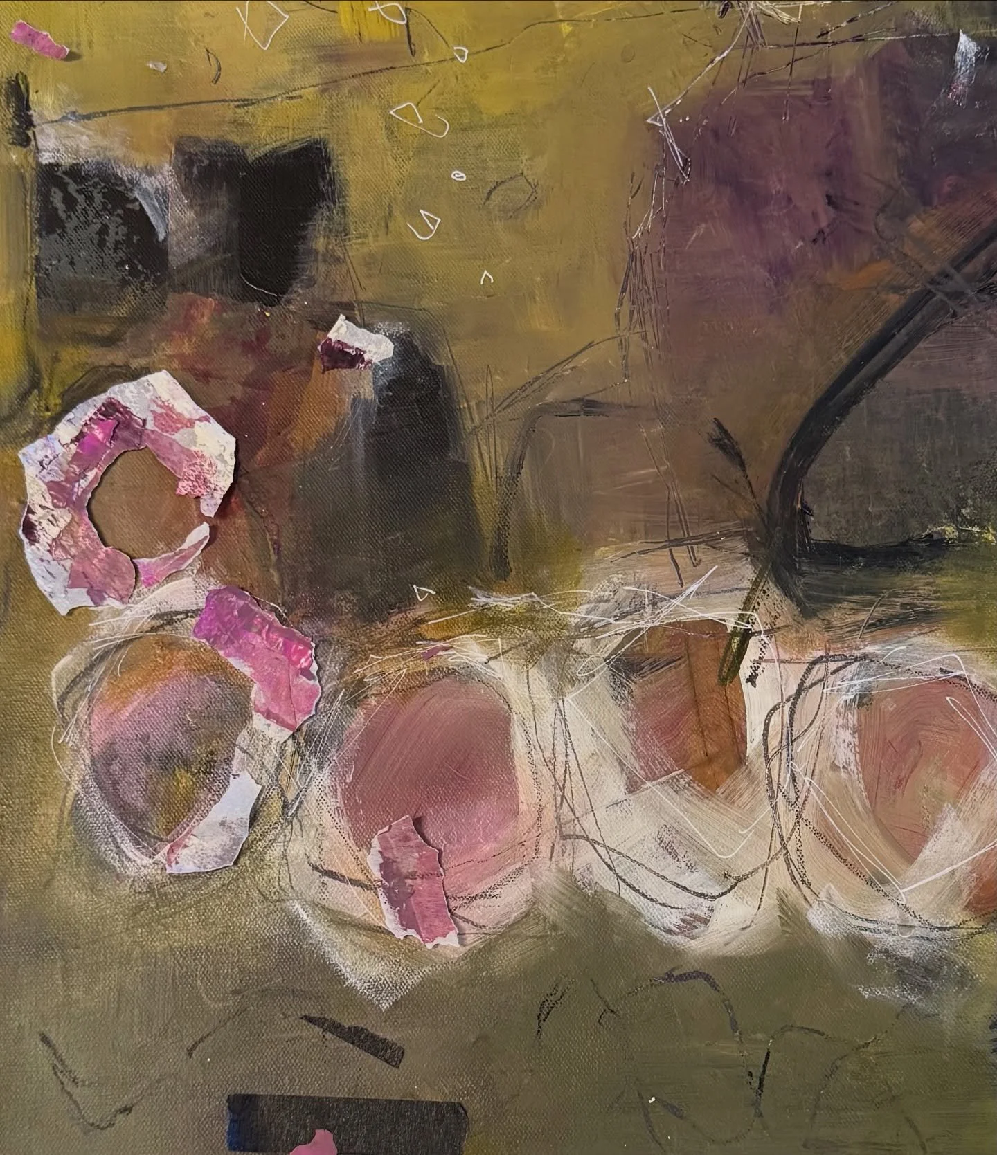 Moving little pieces of paper around and having fun with this new, fun piece! Experimenting with a new color palette and definitely feeling the transition to Fall! I&rsquo;m enjoying moving slowly through the process. 
.
.
#wıpart #workinprogressart 