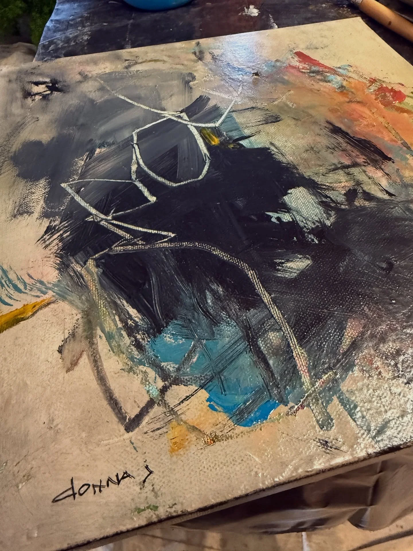 A new 12in x 12in coming soon! I&rsquo;m really getting into &ldquo;leftover paint&rdquo; painting. 😊 As I was taking a break from a painting a couple of days ago, I saw a small canvas nearby. I decided to transfer the leftover paint to that canvas.