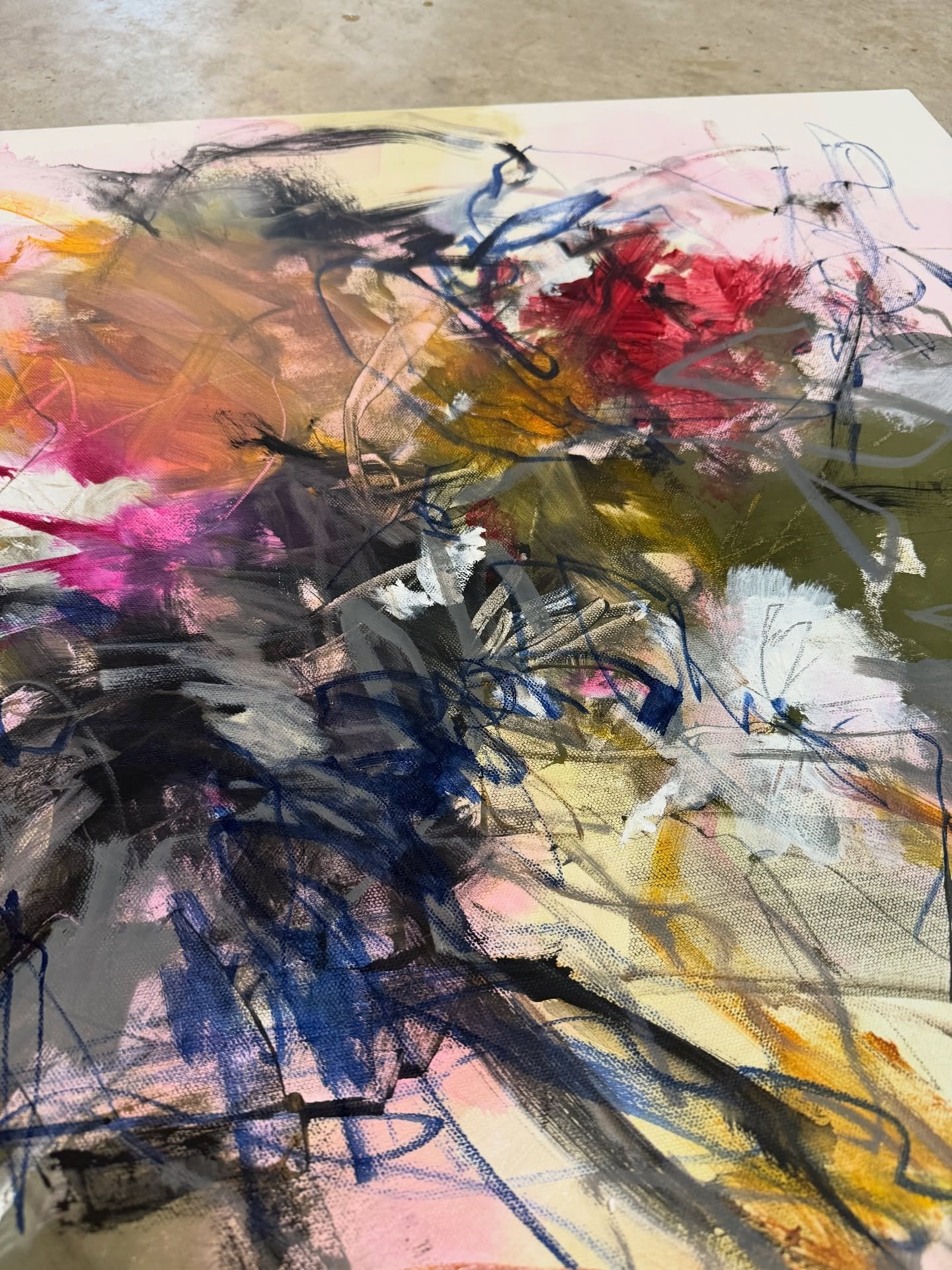 New work in progress&hellip;&hellip;

It will be interesting to see where this one ends up, and I&rsquo;m in no hurry. 😊 I&rsquo;m having an absolute blast playing with paint, experimenting with color, and making marks all over the canvas. At some p