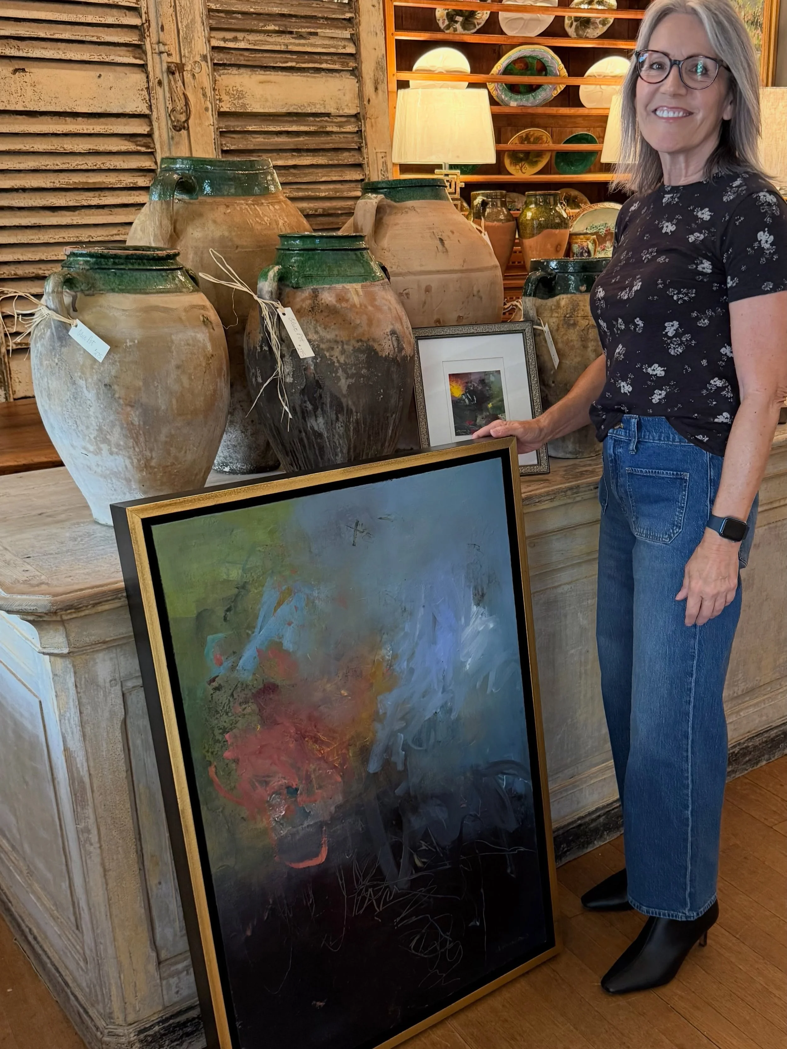 I had a great visit with Ellen @loblolly_interiors when I delivered these two new paintings. It&rsquo;s always a good time catching up with her, and I love seeing the gorgeous furniture pieces, artwork and other interior items she has in her shop. If