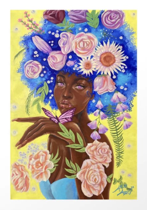 Blossoming Curls Art Print