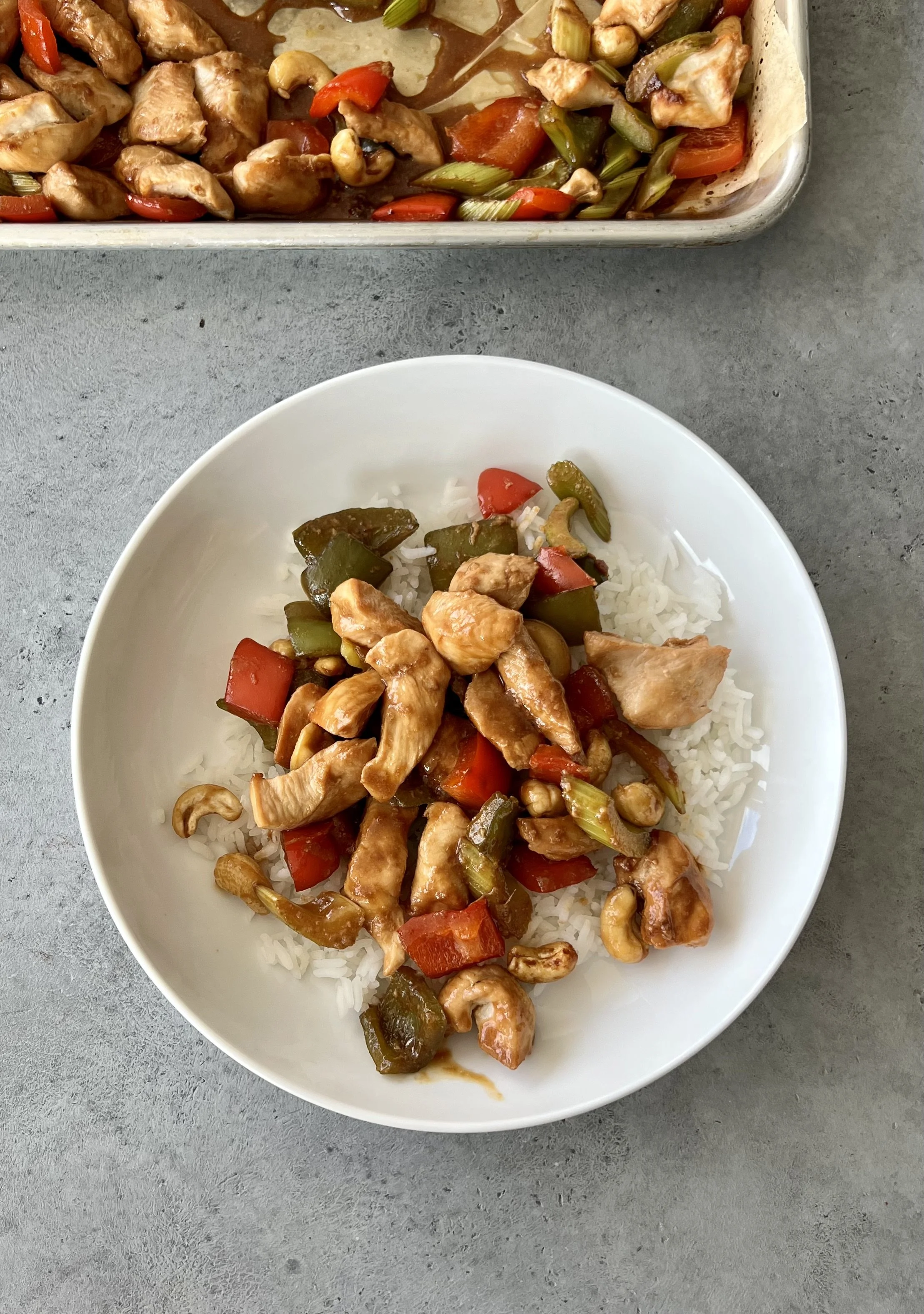 Sheet Pan Cashew Chicken with Peppers and Celery