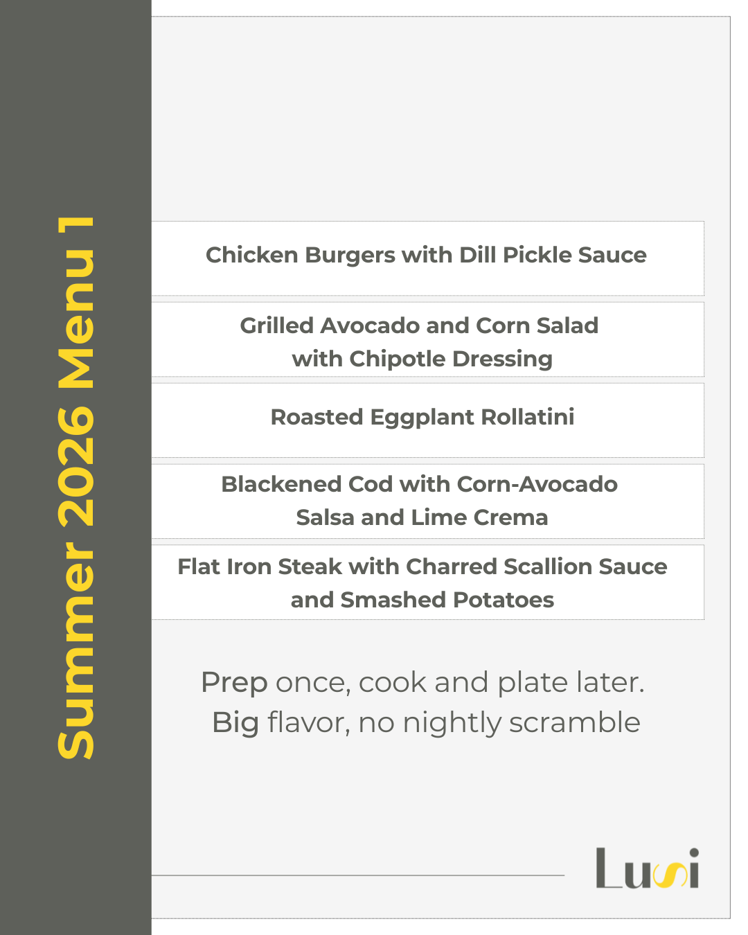 SUMMER 2026 MENU ONE