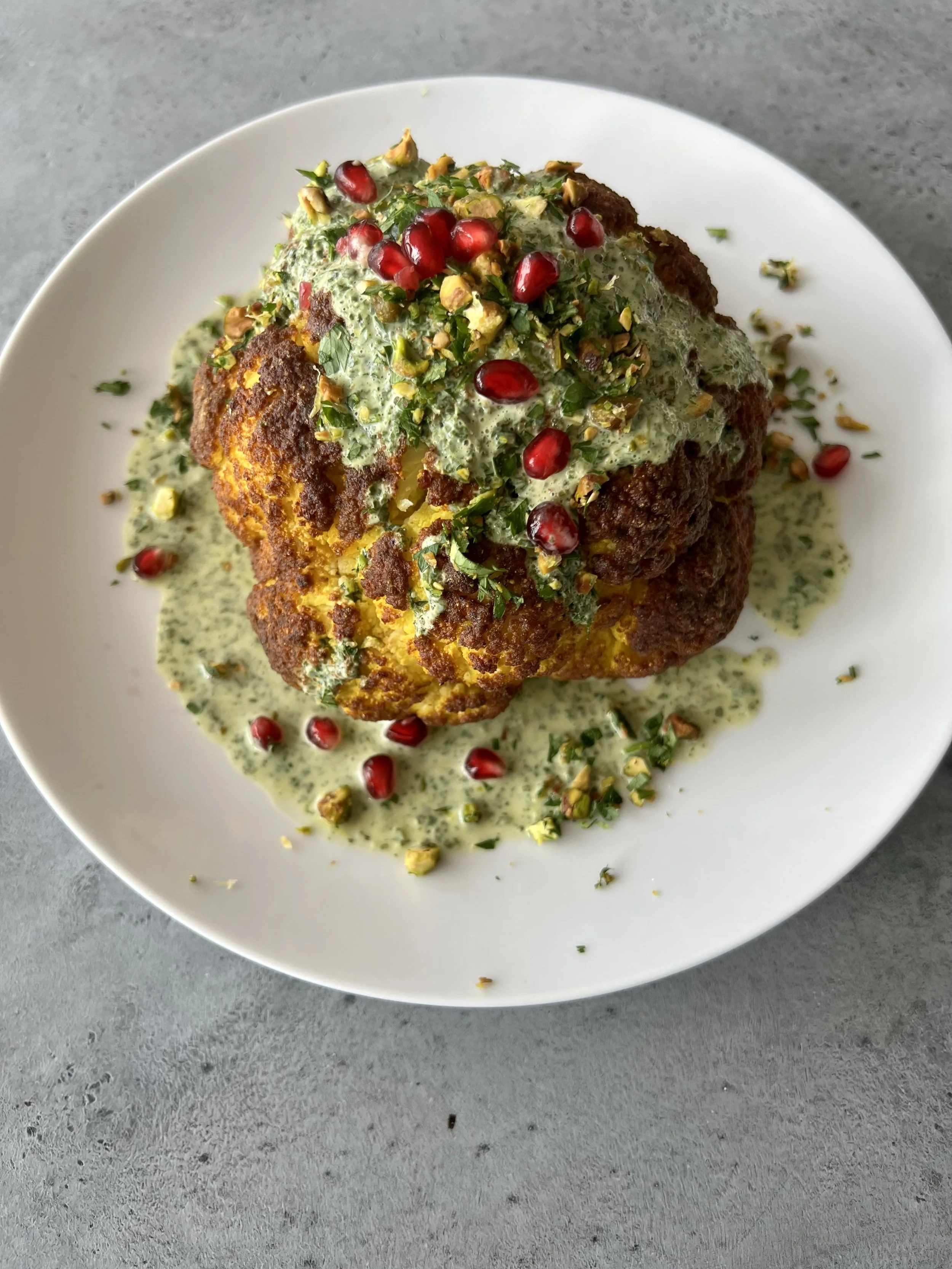 Golden Tandoori Cauliflower with Yogurt-Mint Sauce