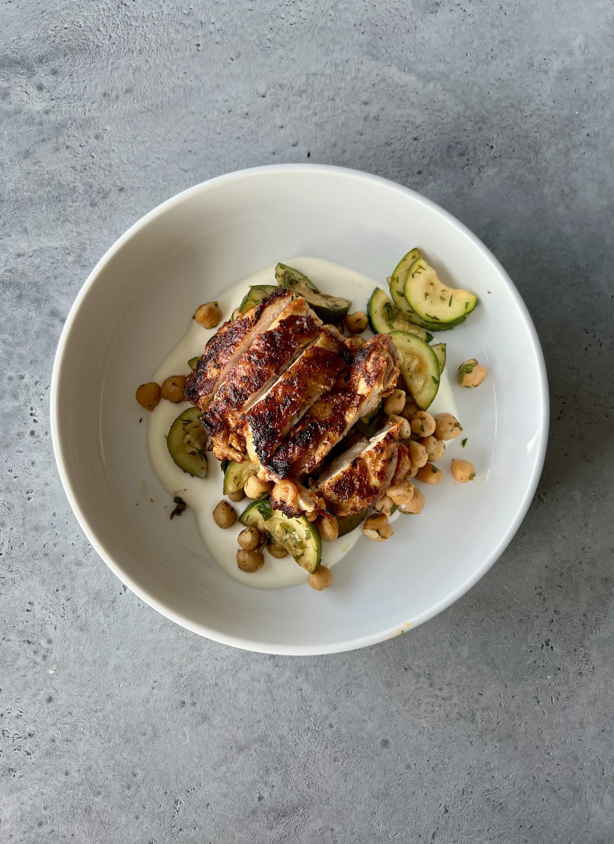 Harissa Chicken with Whipped Feta, Chickpeas and Zucchini