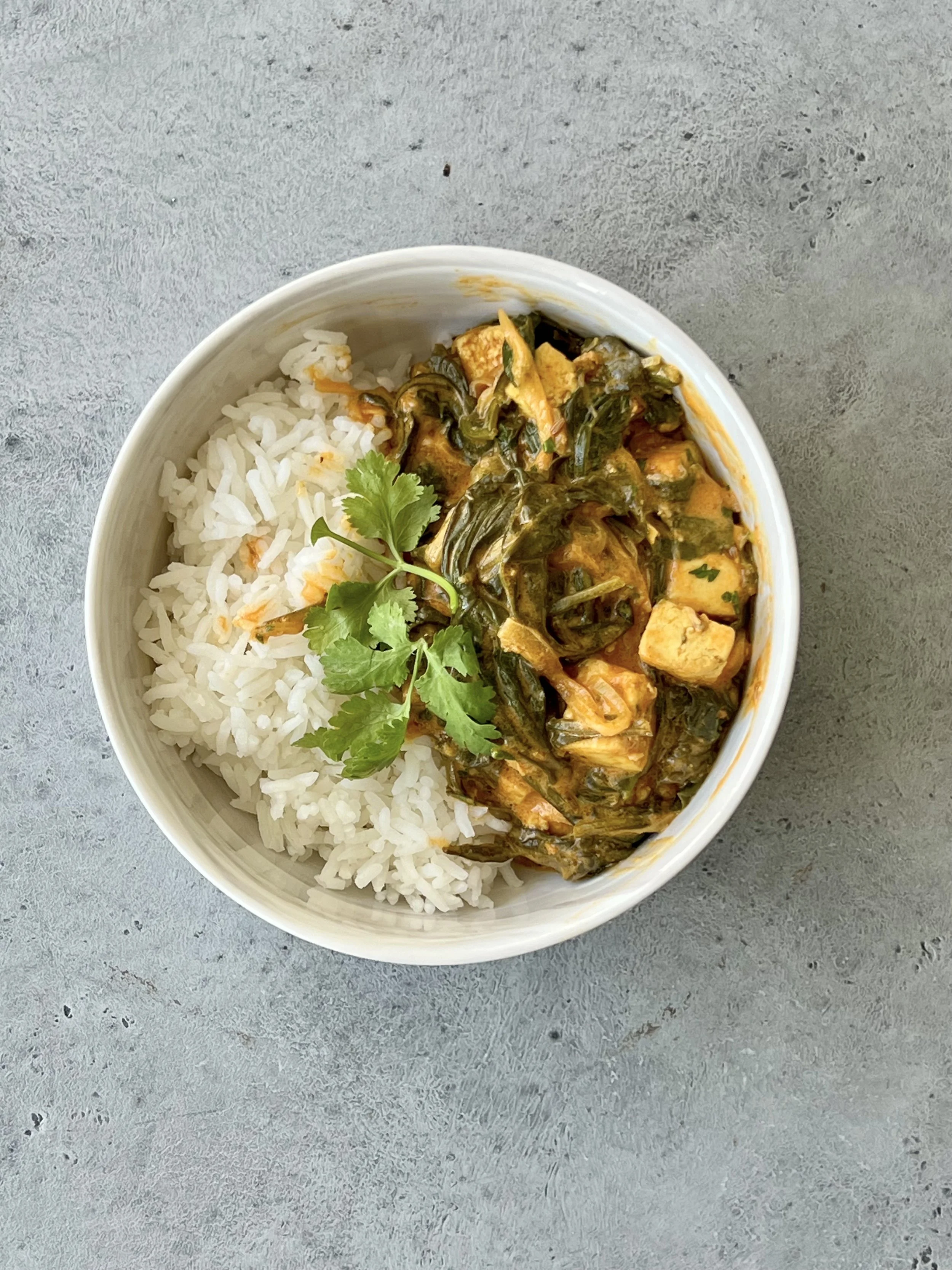 Coconut Saag (SPINACH) with Crispy Tofu