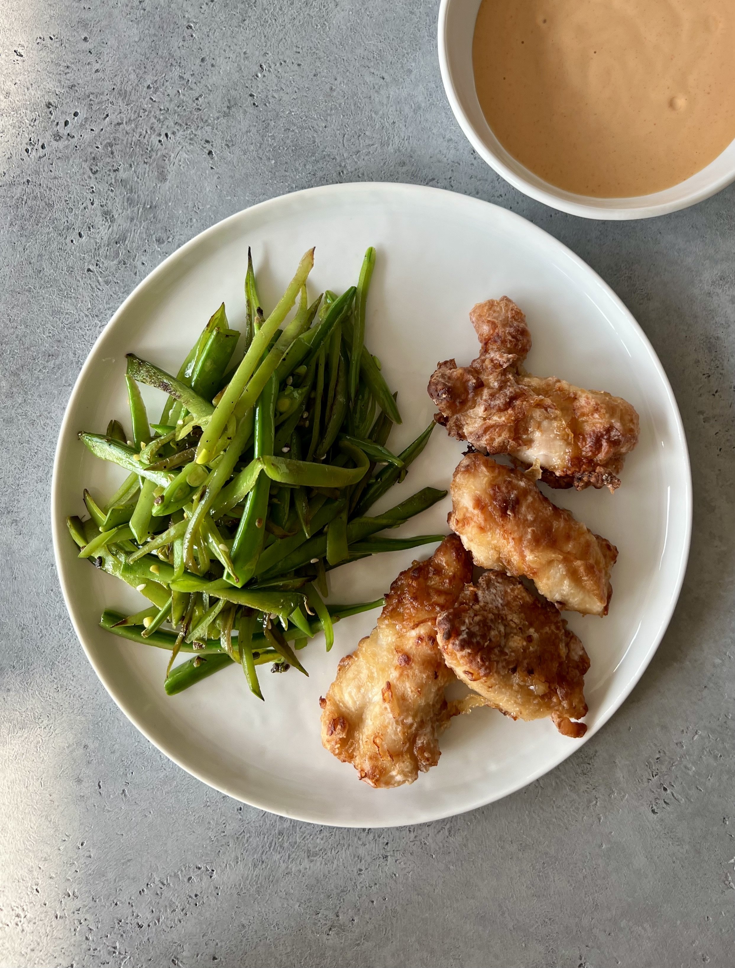 Japanese Chicken Karaage with Grilled Snap Pea Salad