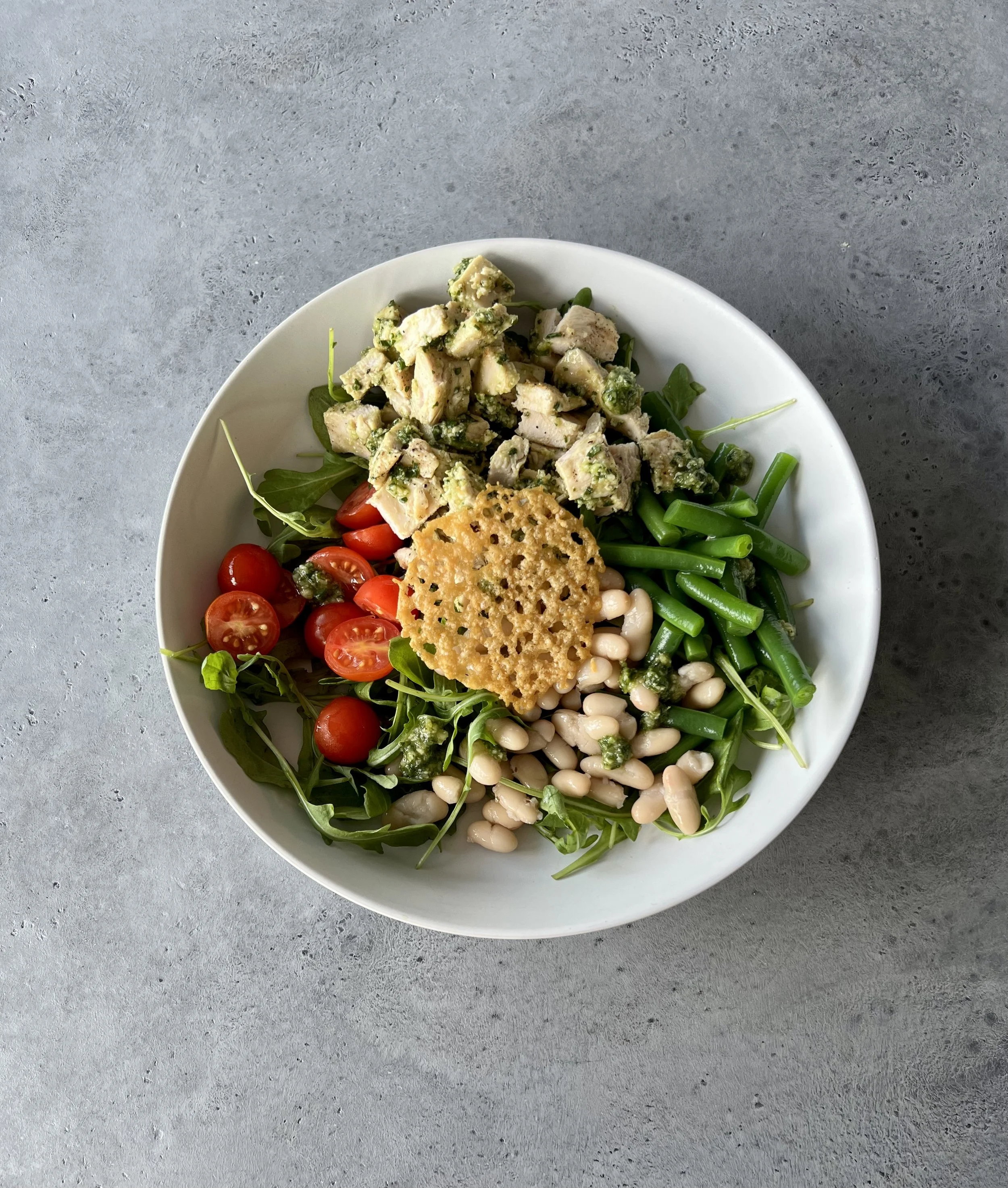 Summer Pesto Chicken Salad with Parmesan Crisps