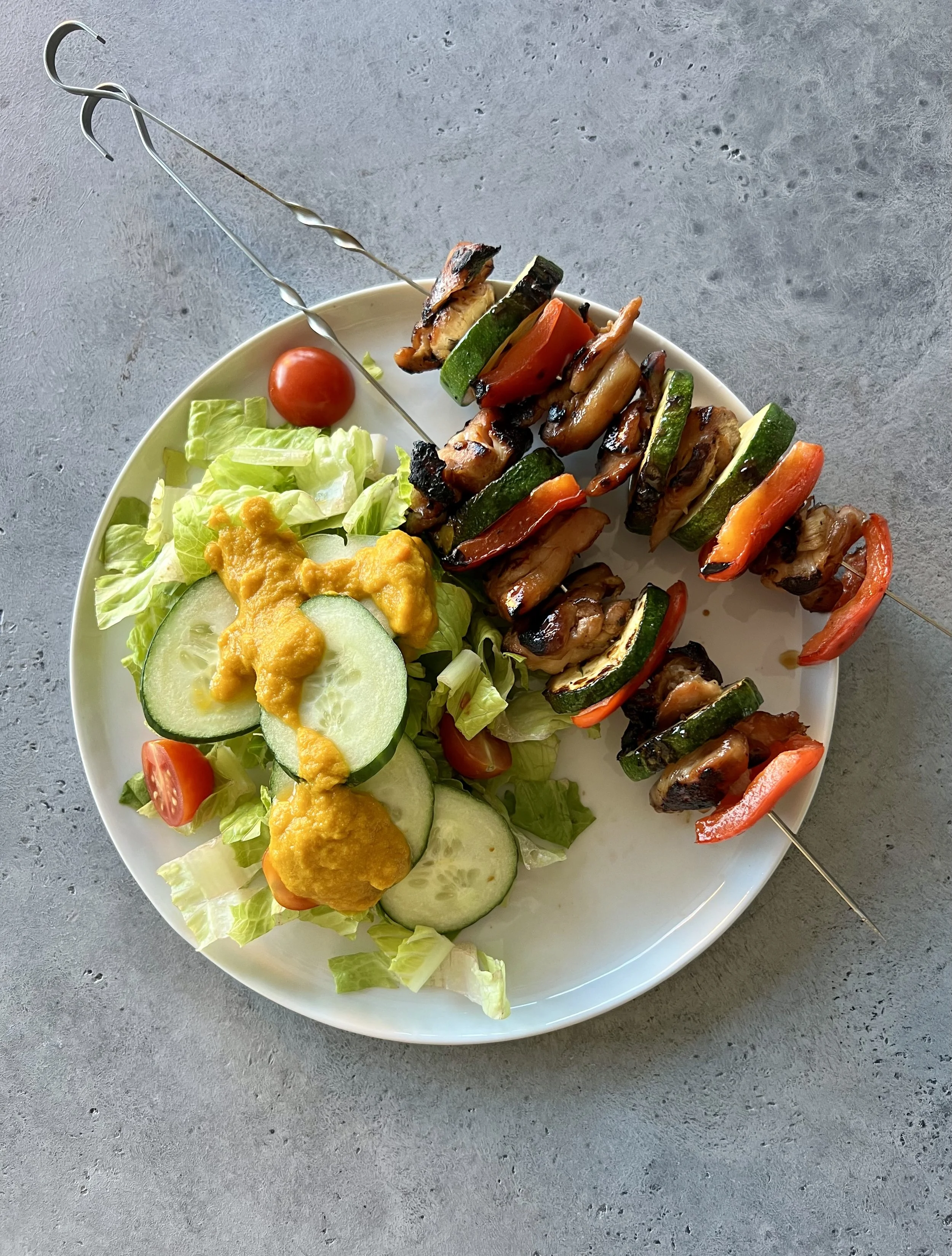 Chicken Yakitori with Ginger-Carrot Salad
