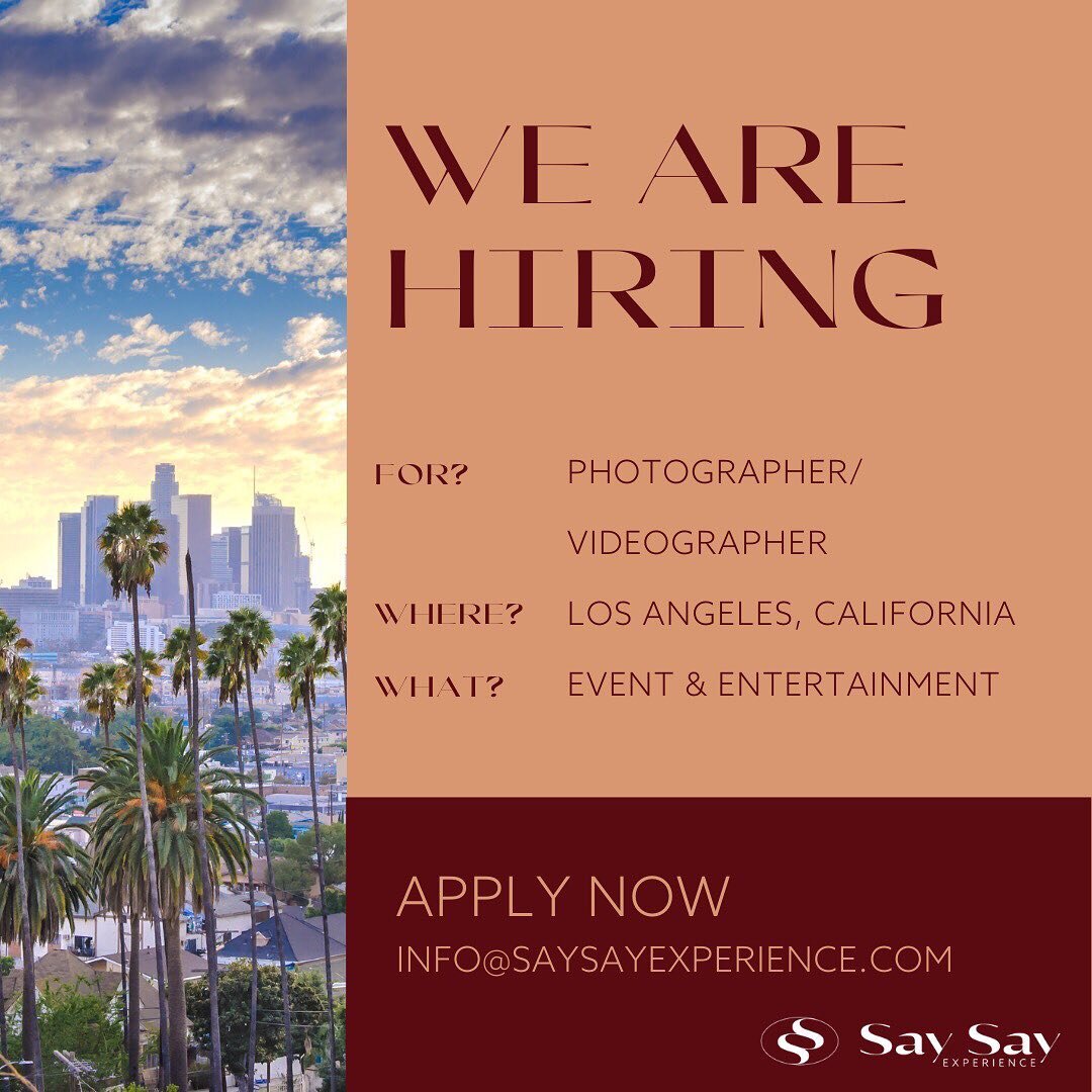 📣 Where are all our photographers /videographers at? ⁣
⁣
Say Say Experience is looking for combined photo and video content for a private event in Los Angeles for June 3rd, 2021.⁣
⁣
Interested? Send us an email at info@saysayexperience.com for more 