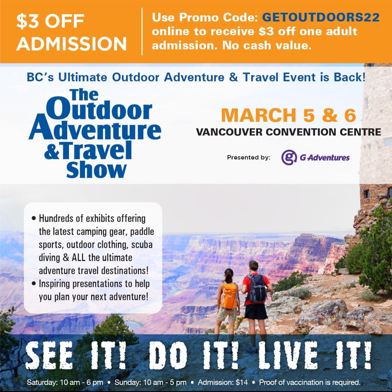🏔👋 Hey all you outdoor enthusiasts!
.
If you&rsquo;re looking to head on into the city this weekend to visit us at the Outdoor Adventure &amp; Travel Show, here&rsquo;s a coupon for $3 off your admission! 🎟  All you have to do is head on over to t