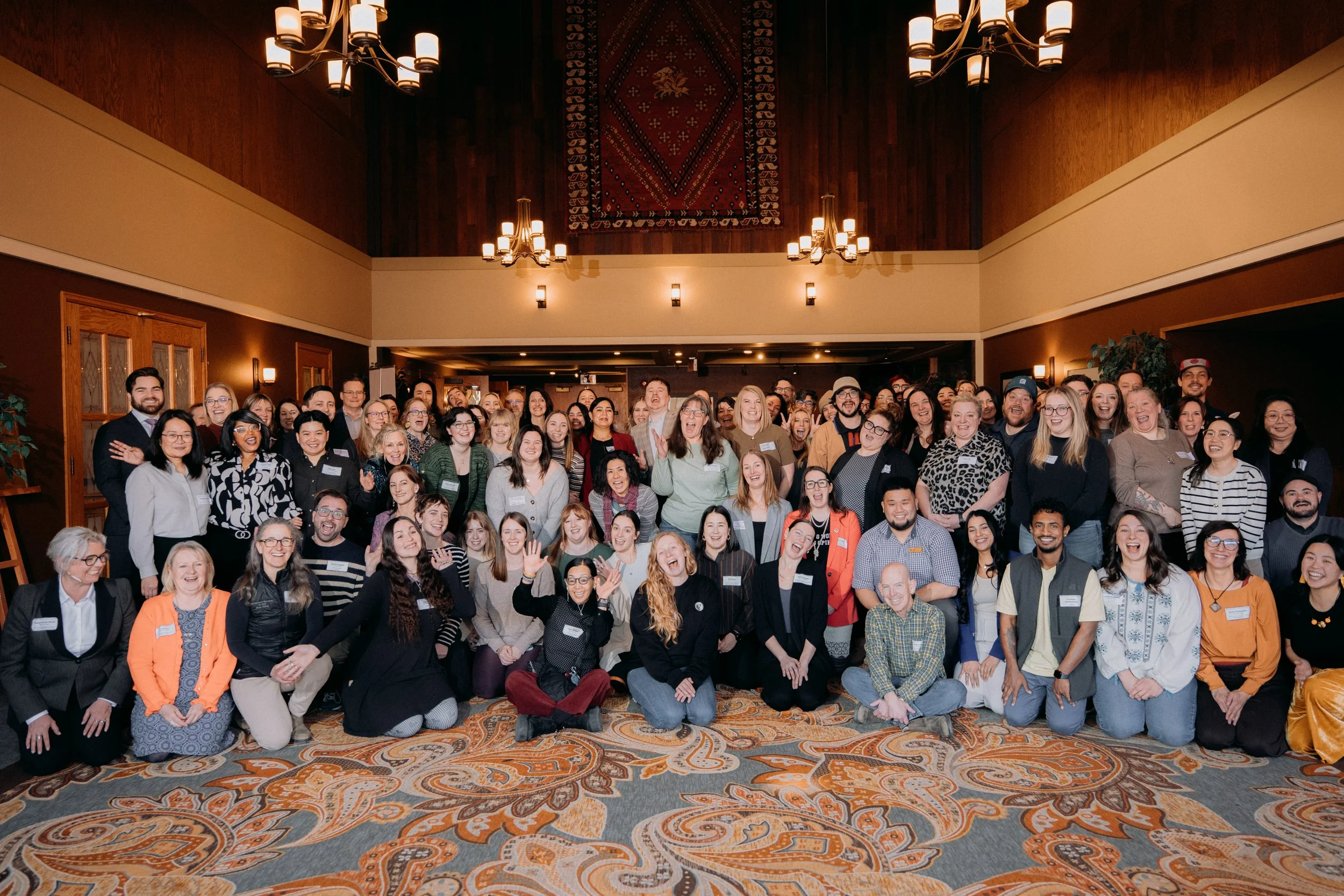 Over 100 community leaders joined BVIP’s 2026 Inclusion in Action Celebration on February 5th, at Banff Park Lodge. Photo of people smiling.