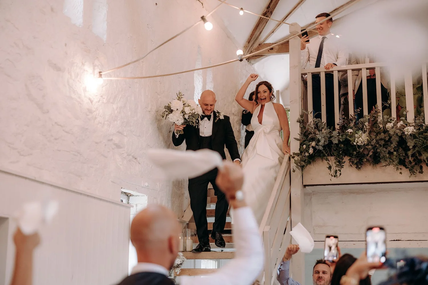 Wedding celebration on the staircase at Wyresdale Park