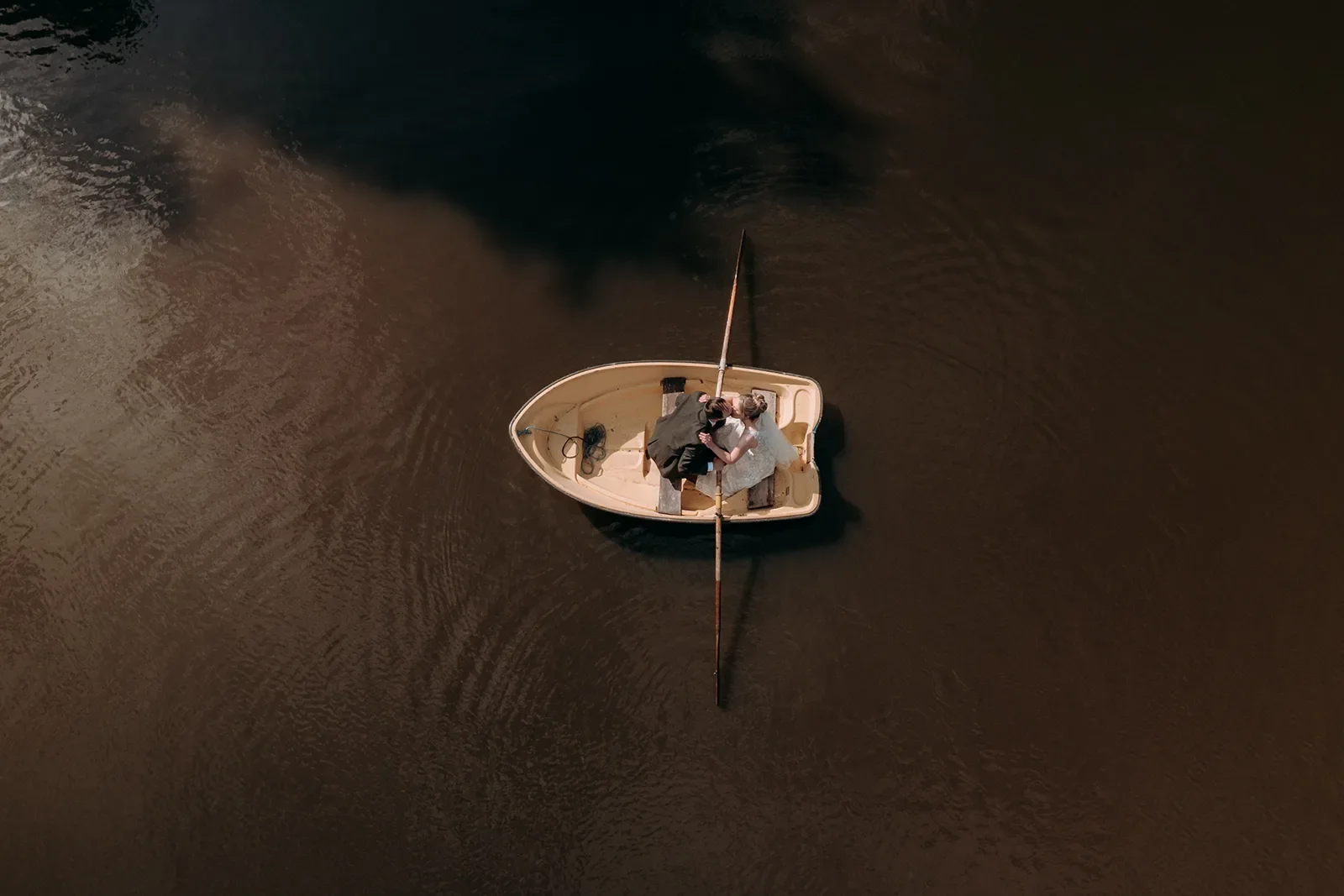 Browsholme Hall Wedding Rowing boat with Pip and James