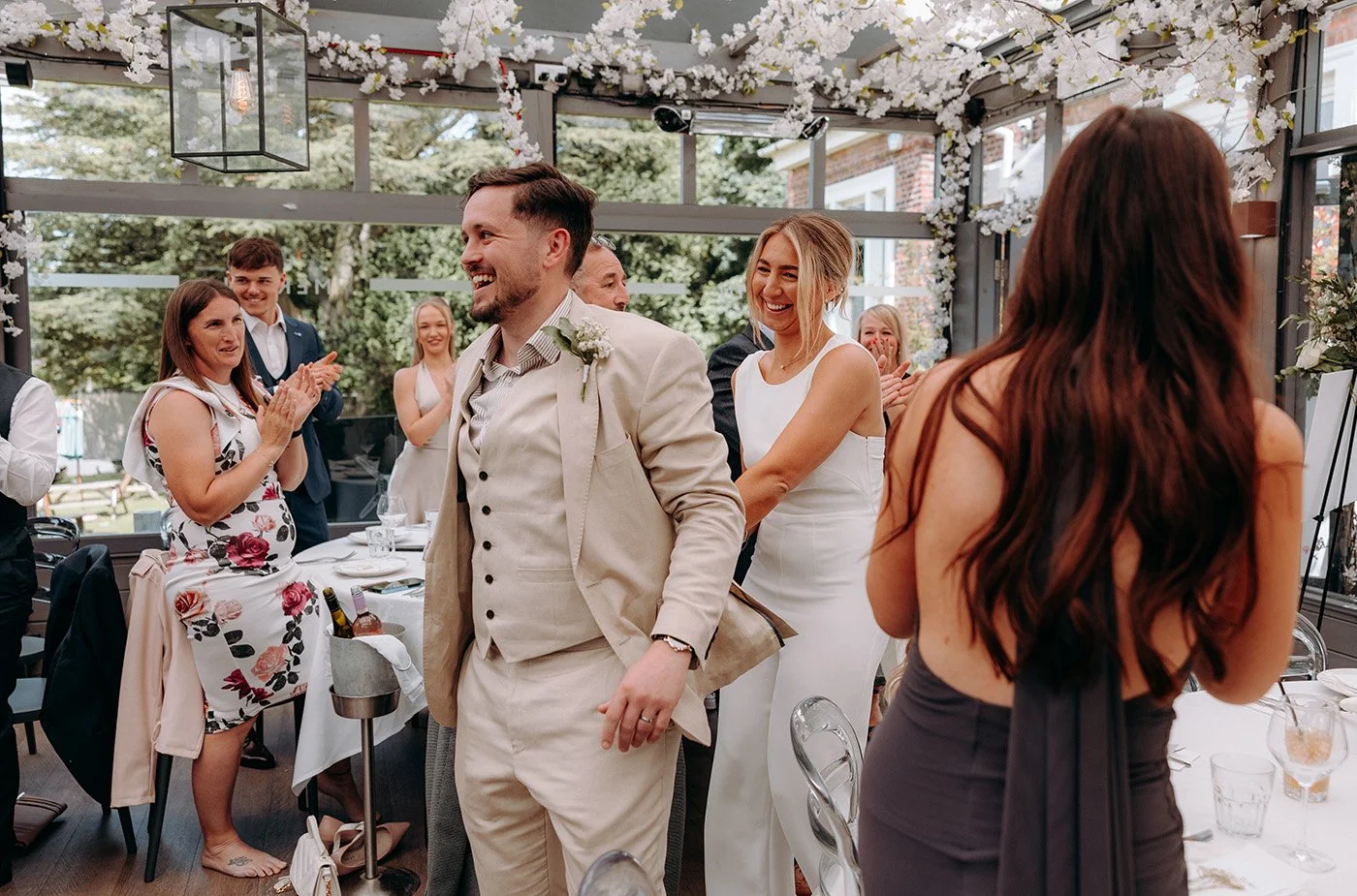 Guests enjoying a lively Lancashire wedding reception