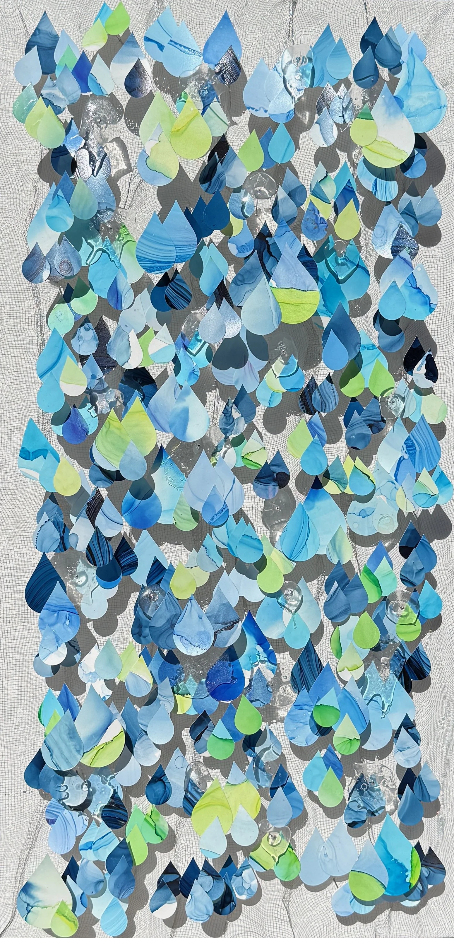 I created "Breath of Rain: Where And Water Meet in Renewal" in response to a call or entry "Ecotones : Thresholds of Water".  This work inhabits the space where air interfaces with water, where rain descends to the earth, sometimes gently, sometimes 