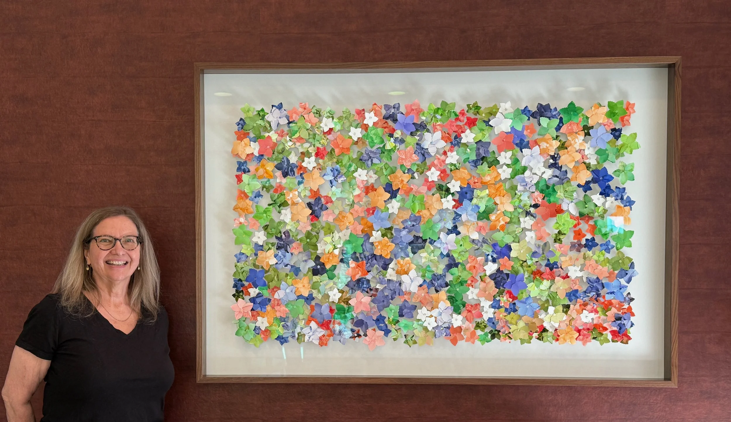 "Audrey's Meadow" in its forever home. This piece measure 60" x 40" x 4.5". This beauty graces a wall that was unoccupied for over 15 years.