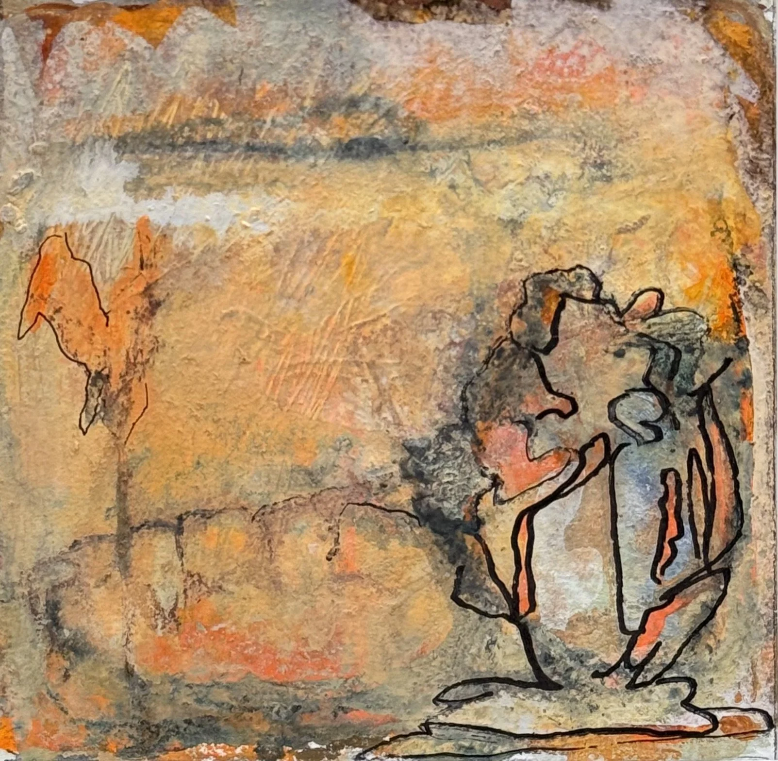 Let's Dance In Orange
 6 x 6 - Acrylic and Ink