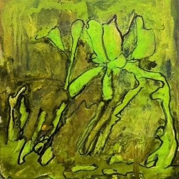 Green Irises
 8 x 8 - Acrylic and Ink