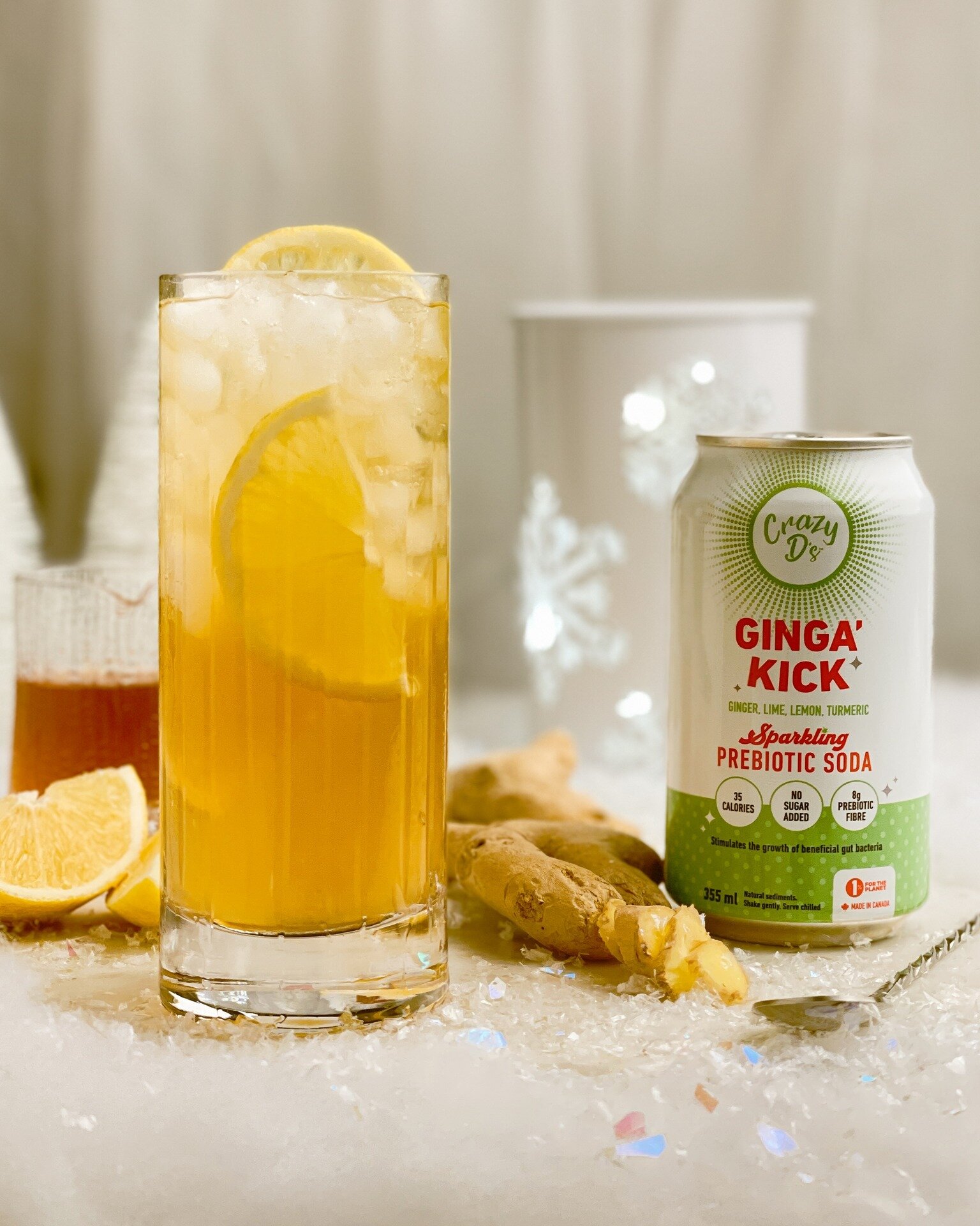 Switchel it up with Sarah's switchel recipe featuring Crazy D's Ginga Kick soda. This healthy-ish mocktail contains real ginger and prebiotics, as well as optional non-alcoholic bourbon for a grown-up twist! Get the recipe at our Dry January resource