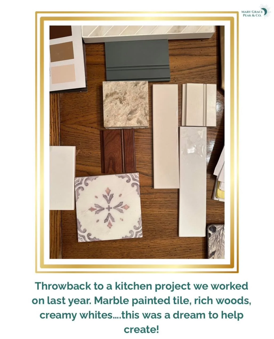 Check out this throwback to a kitchen project we worked on last year. Marble painted tile, rich woods, creamy whites&hellip; this was a dream to help create! 🫶🏻

If you are looking for guidance, inspiration and energetic alignment in your next desi