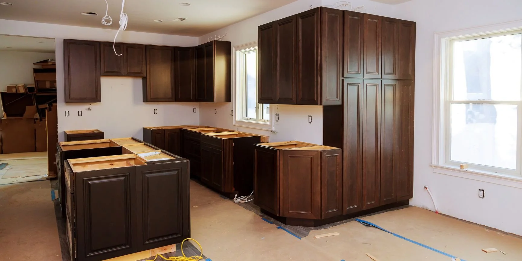 newly installed custom millwork kitchen cabinets