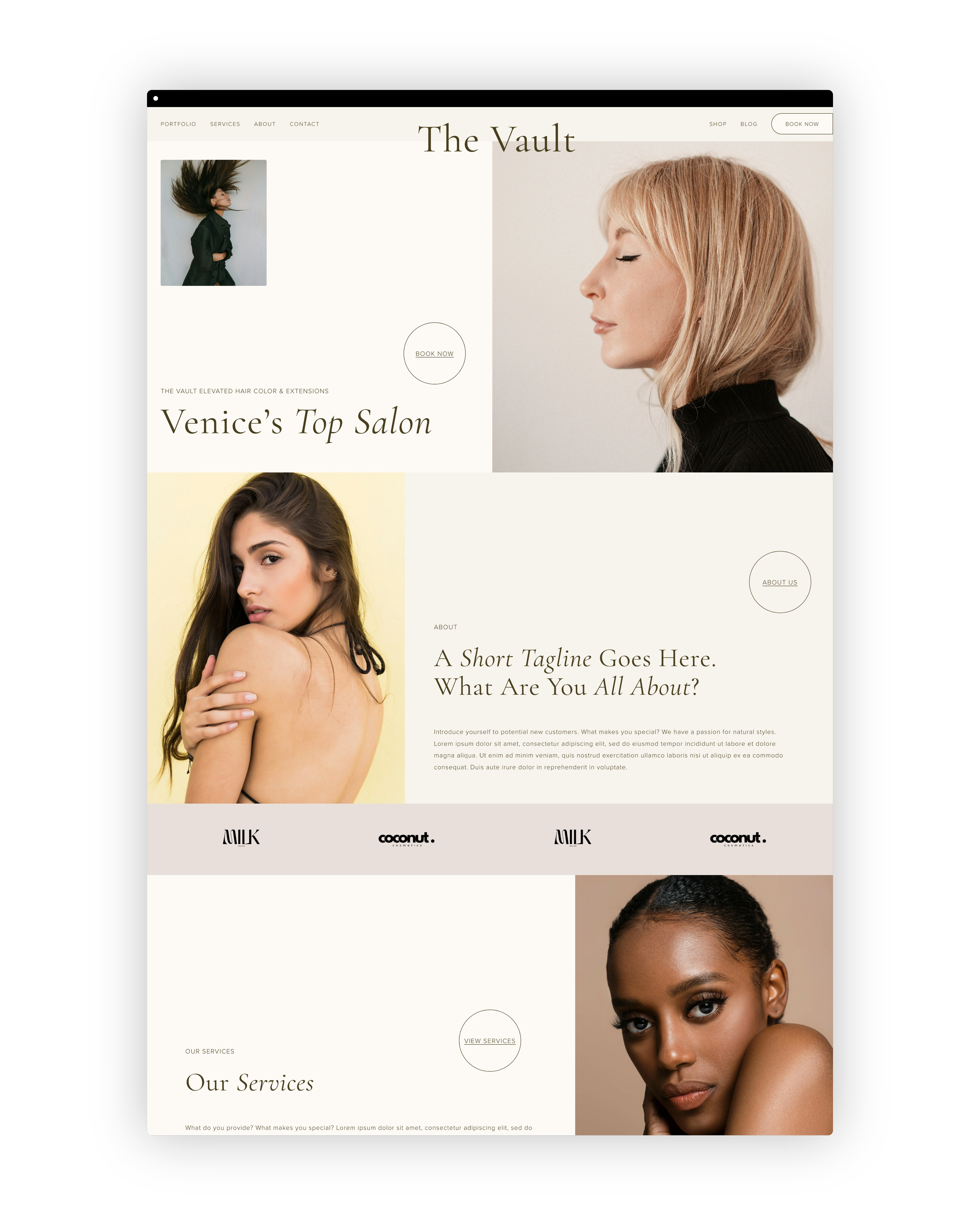 Screenshot of home page of a Squarespace Template for salons