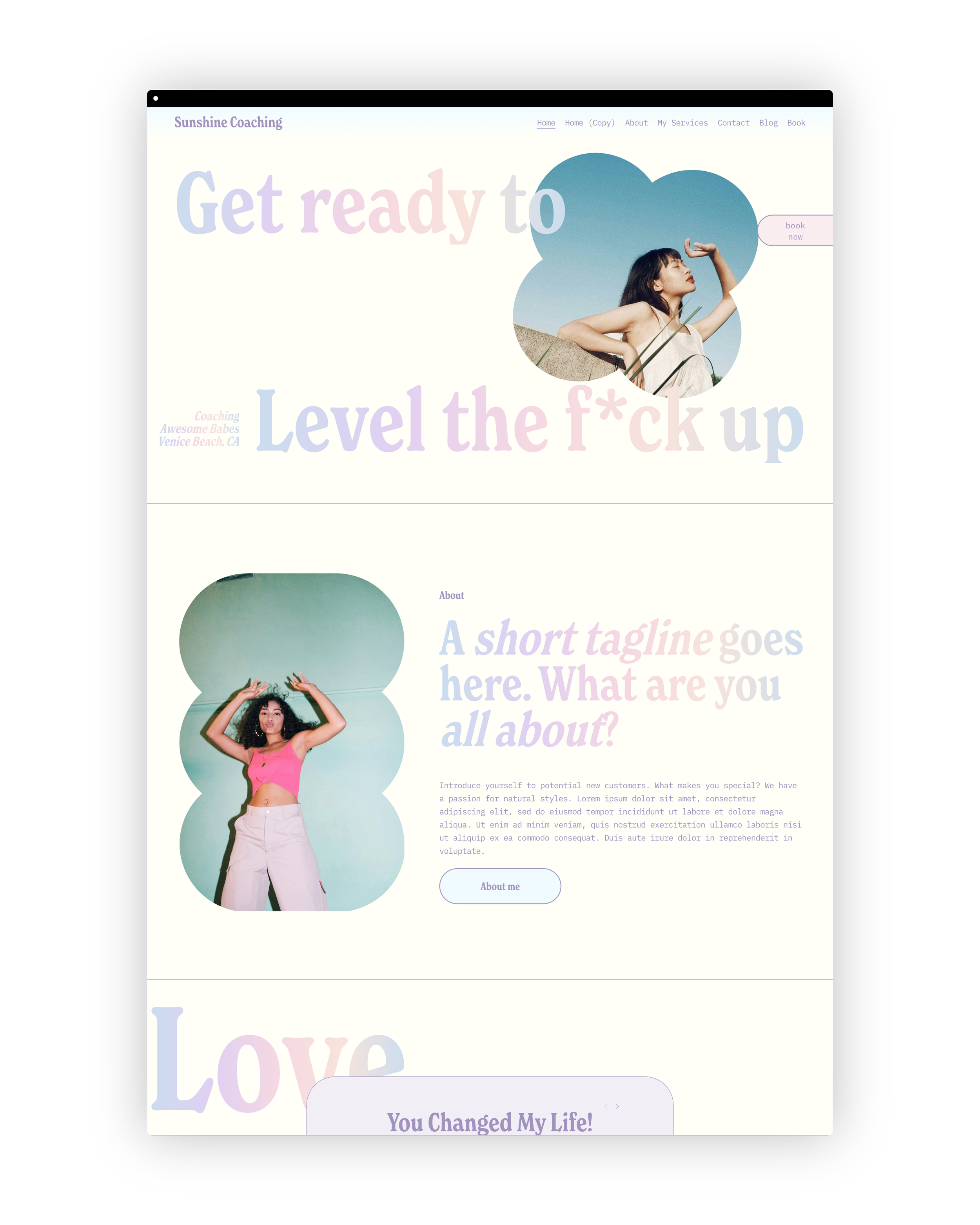 Screenshot of home page of a Squarespace Template for life coaches