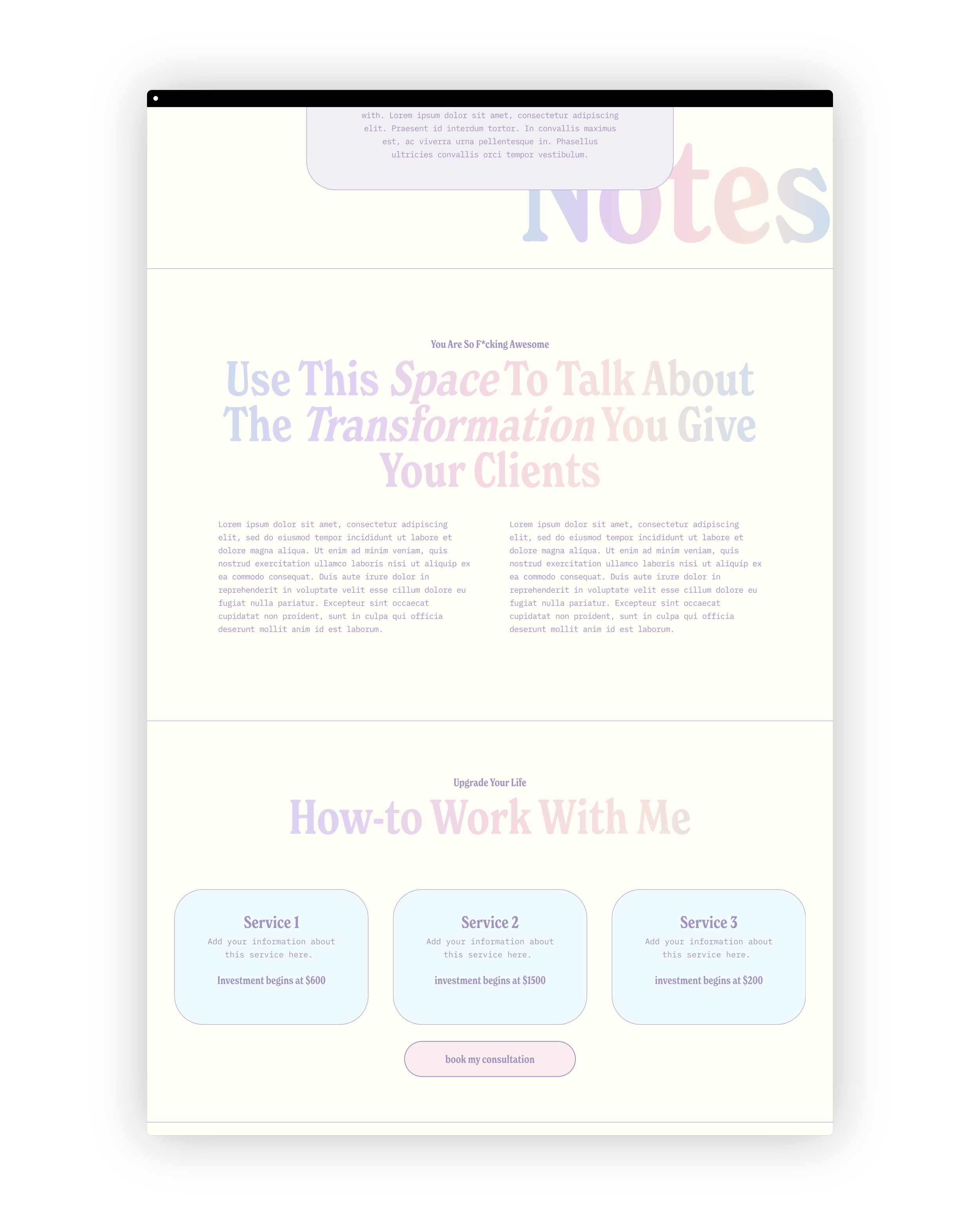 Screenshot of a homepage of a squarespae template for therapists