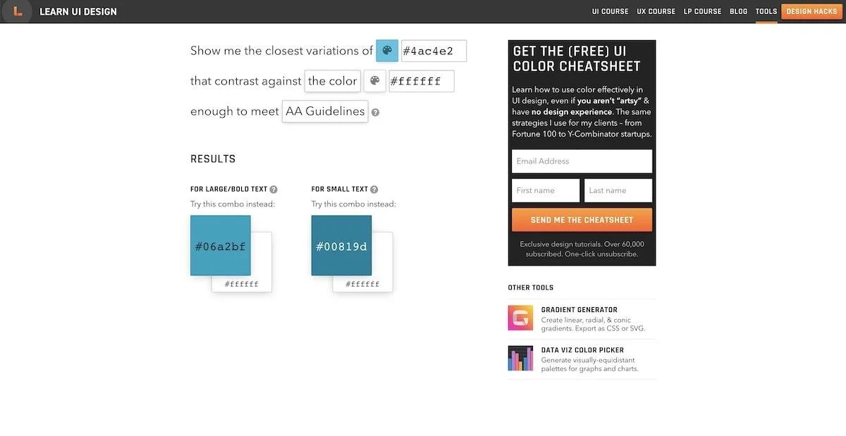 screenshot of the accessible colour generator
