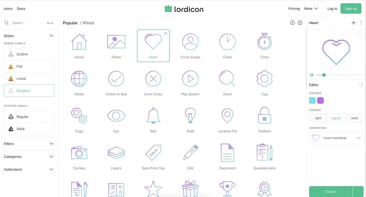screenshot of Lord Icon animated icons
