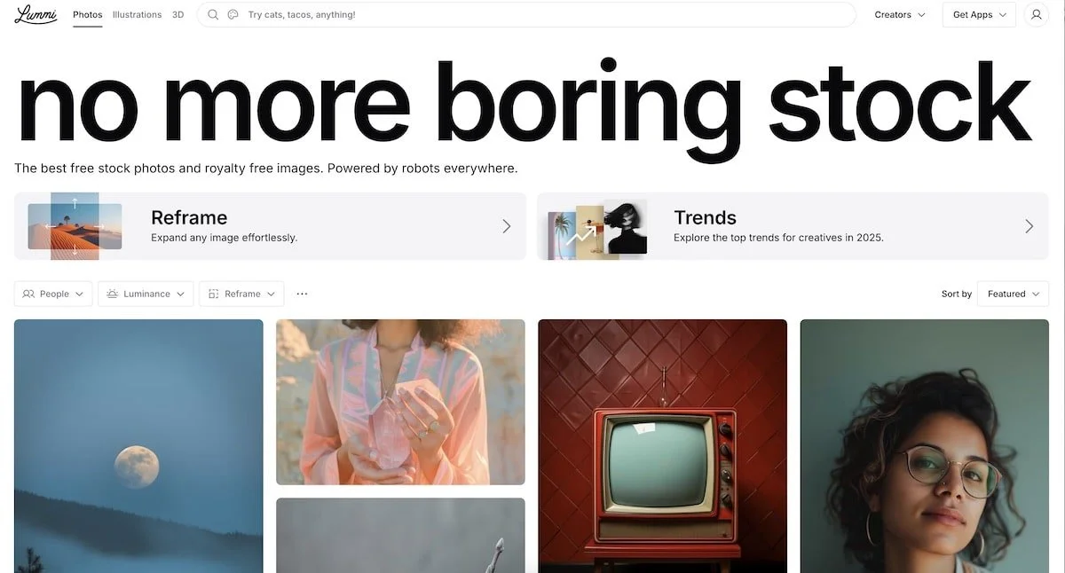 screenshot of the lumi home page