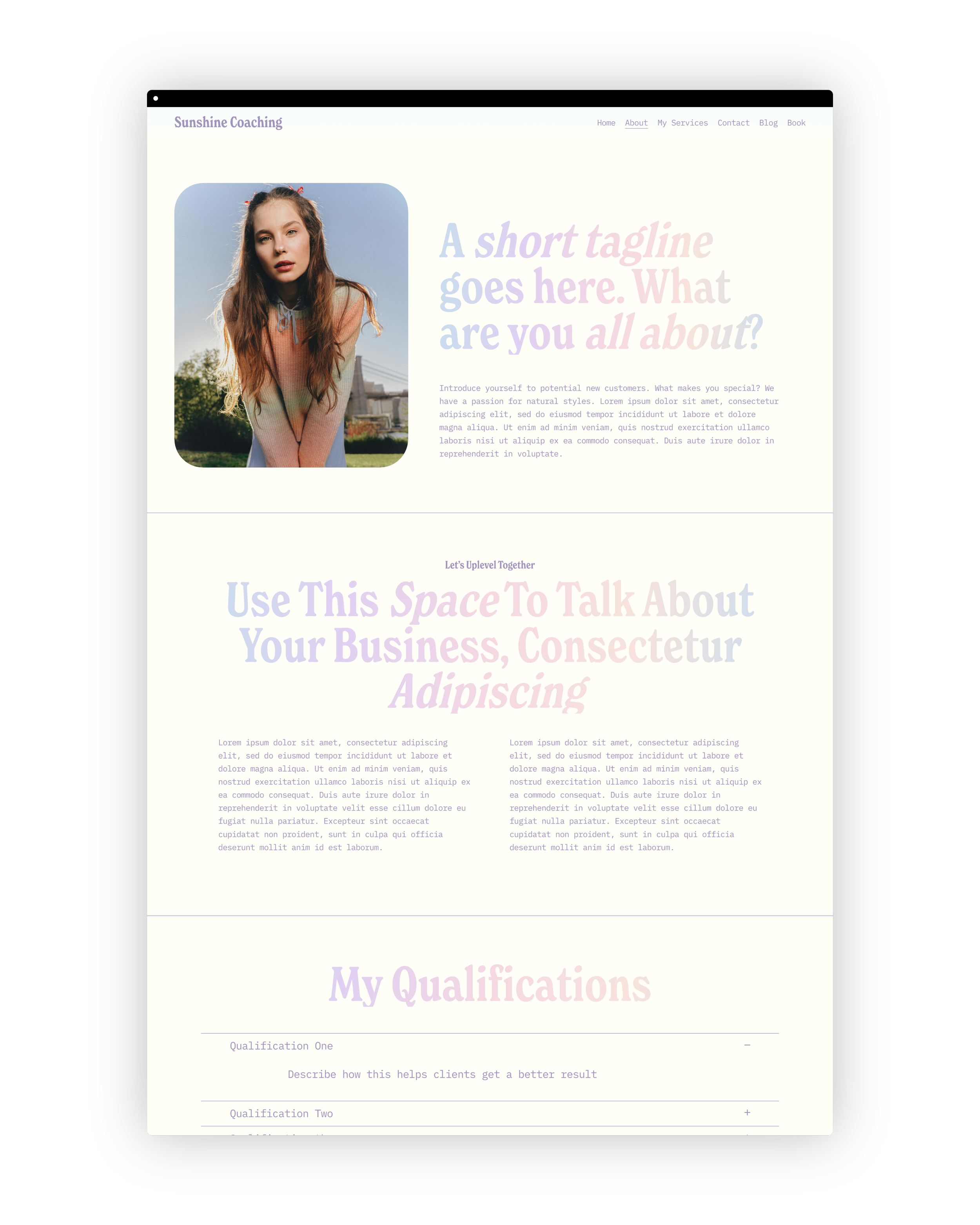 Screenshot of the about page from the Squarespace Template for coaches