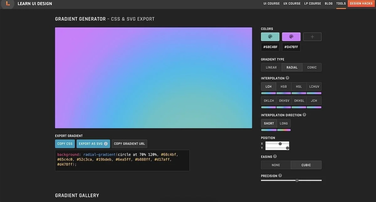 image of the gradient generator page