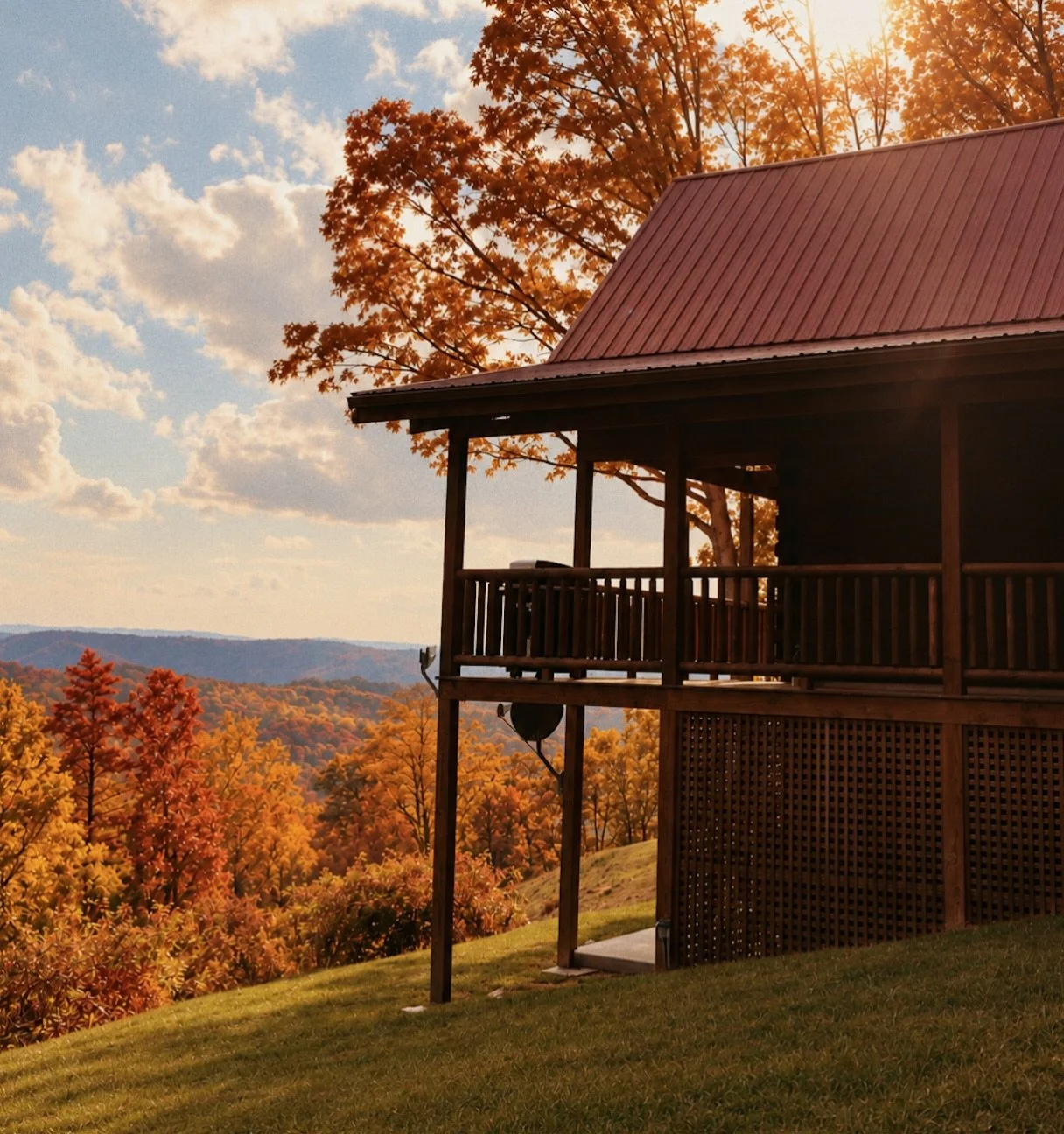 Mountainside, with a view of fall. 

Your fall getaway is calling, visit our website to book your stay.