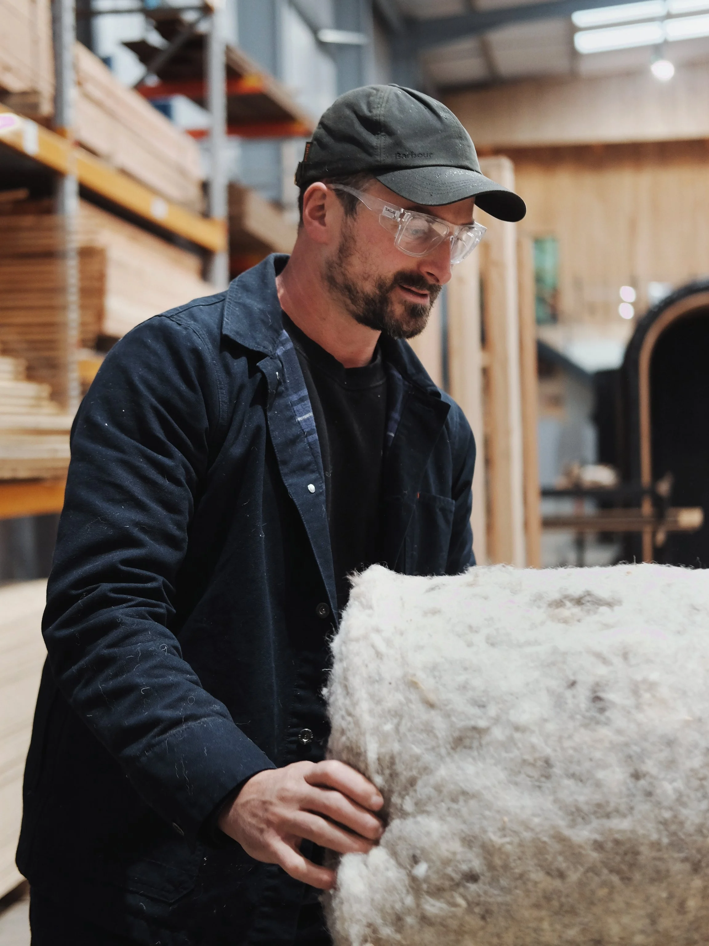 Olly Davey in his Workshop wearing protective eyewear