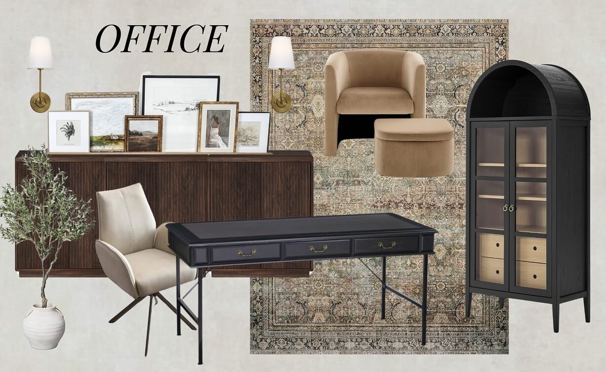 V excited to bring this mood board to life for a design client for her office space in her new build🤍 

This is the first room you see when entering the house, so we are setting the tone for the first floor with all the neutrals and limewash walls😍