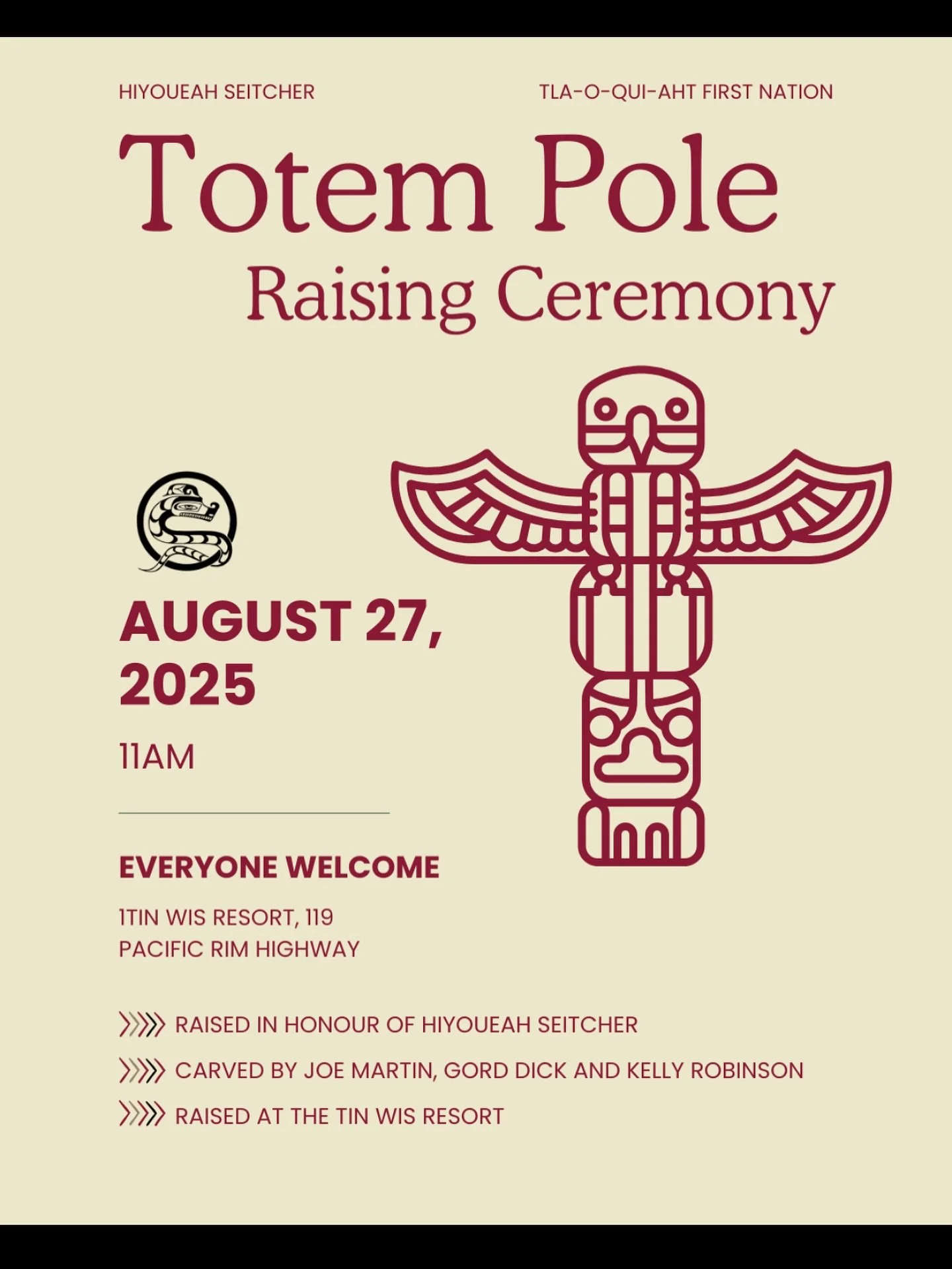 Don&rsquo;t miss it! A wonderful ceremony put on by the great people of @tinwisresort. We hope you can make it and show your appreciation for the beautiful art carved by these three amazing carvers